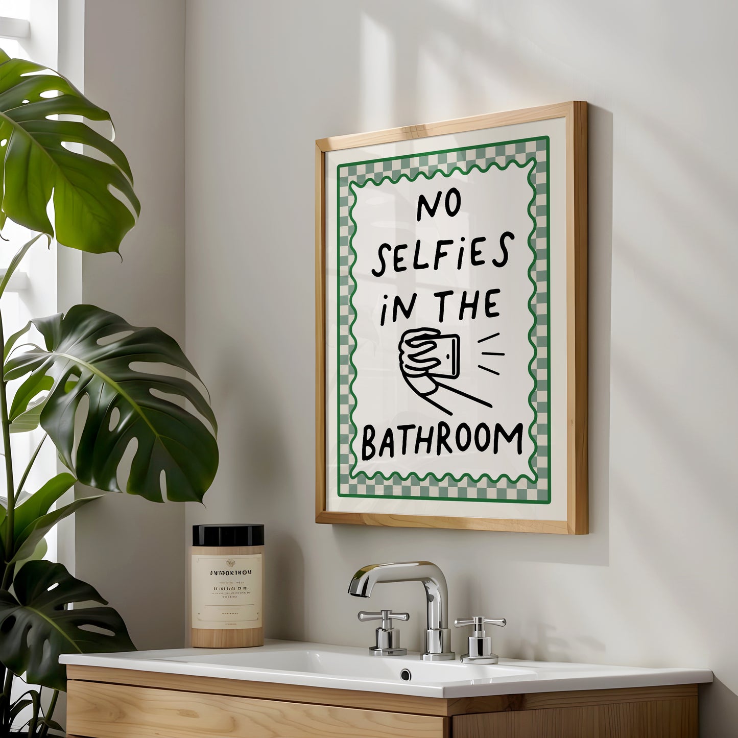 Bathroom decor, print in sage green