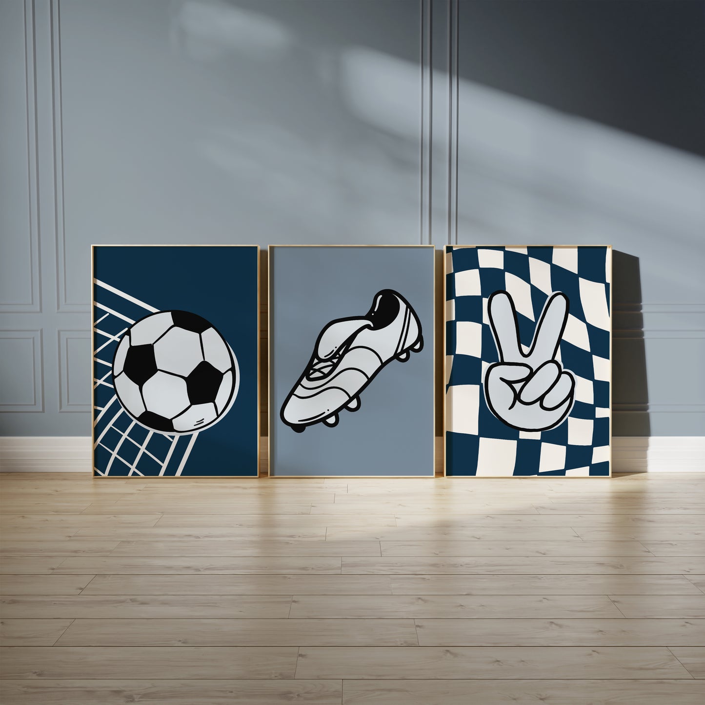 boys football wall prints in navy blue