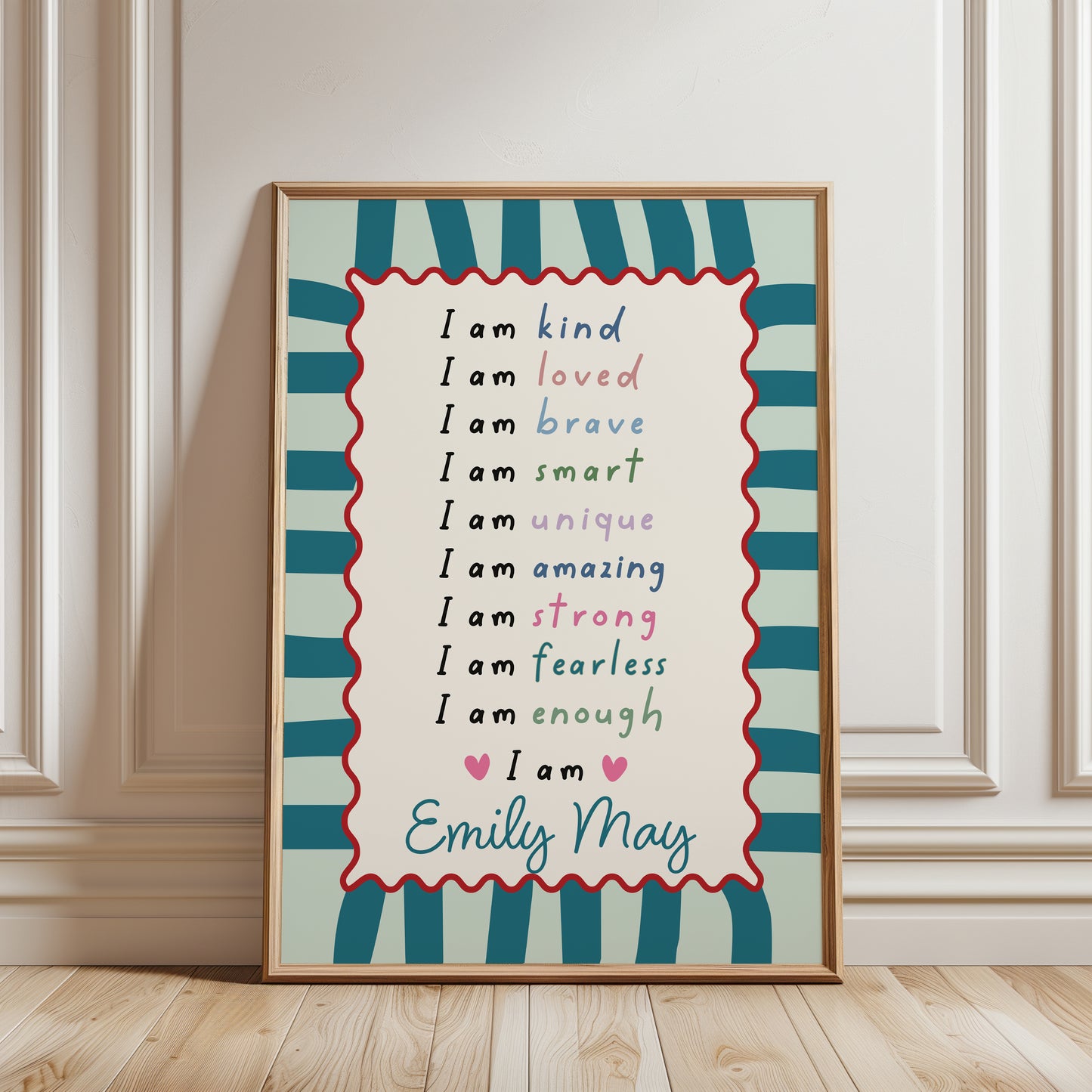 Girls Personalised Affirmation Wall Art Print, Teal