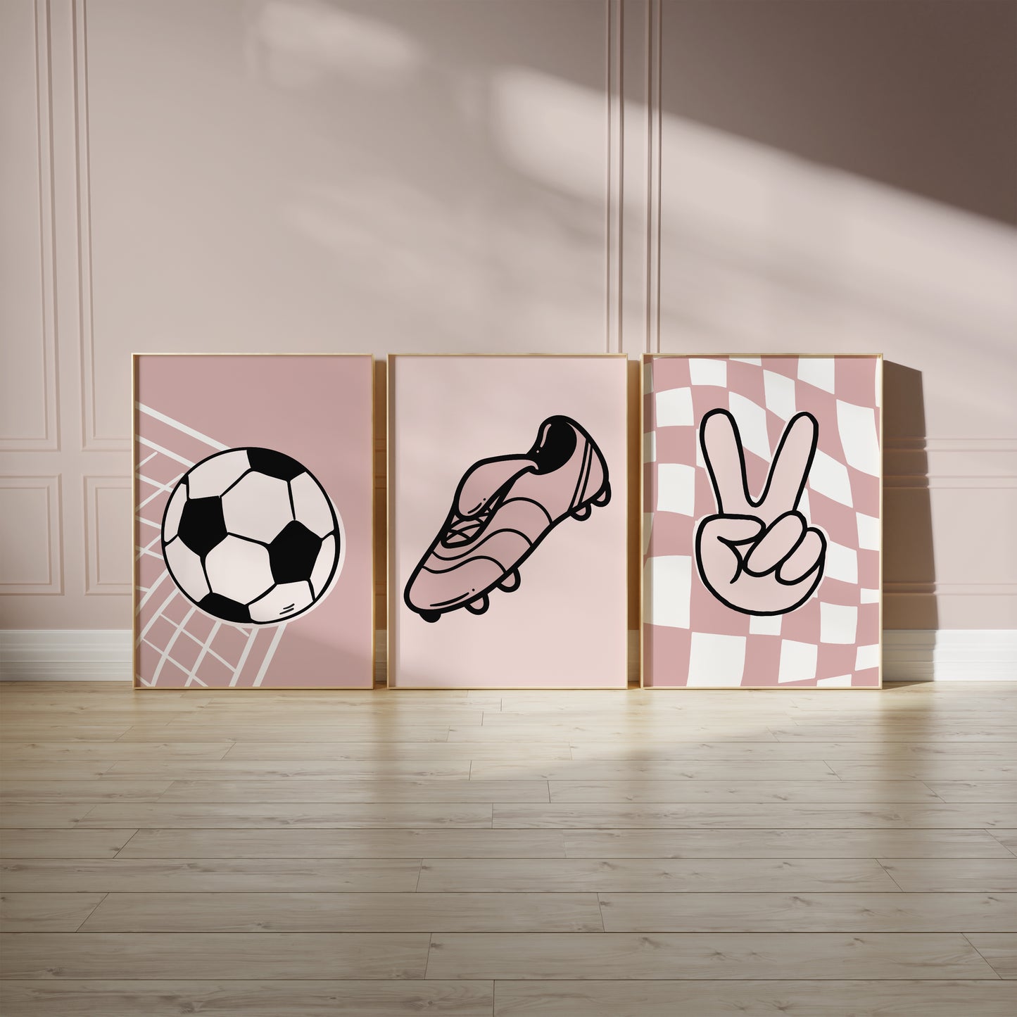 Set of 3 girls football art prints