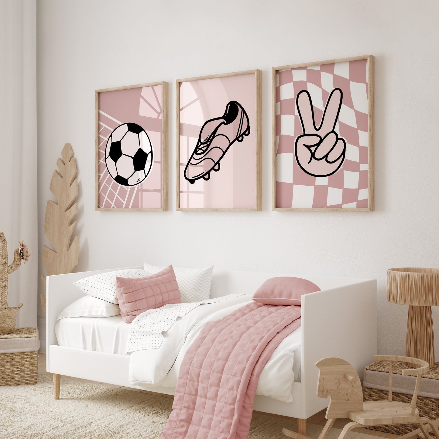 Girls football room prints in pink