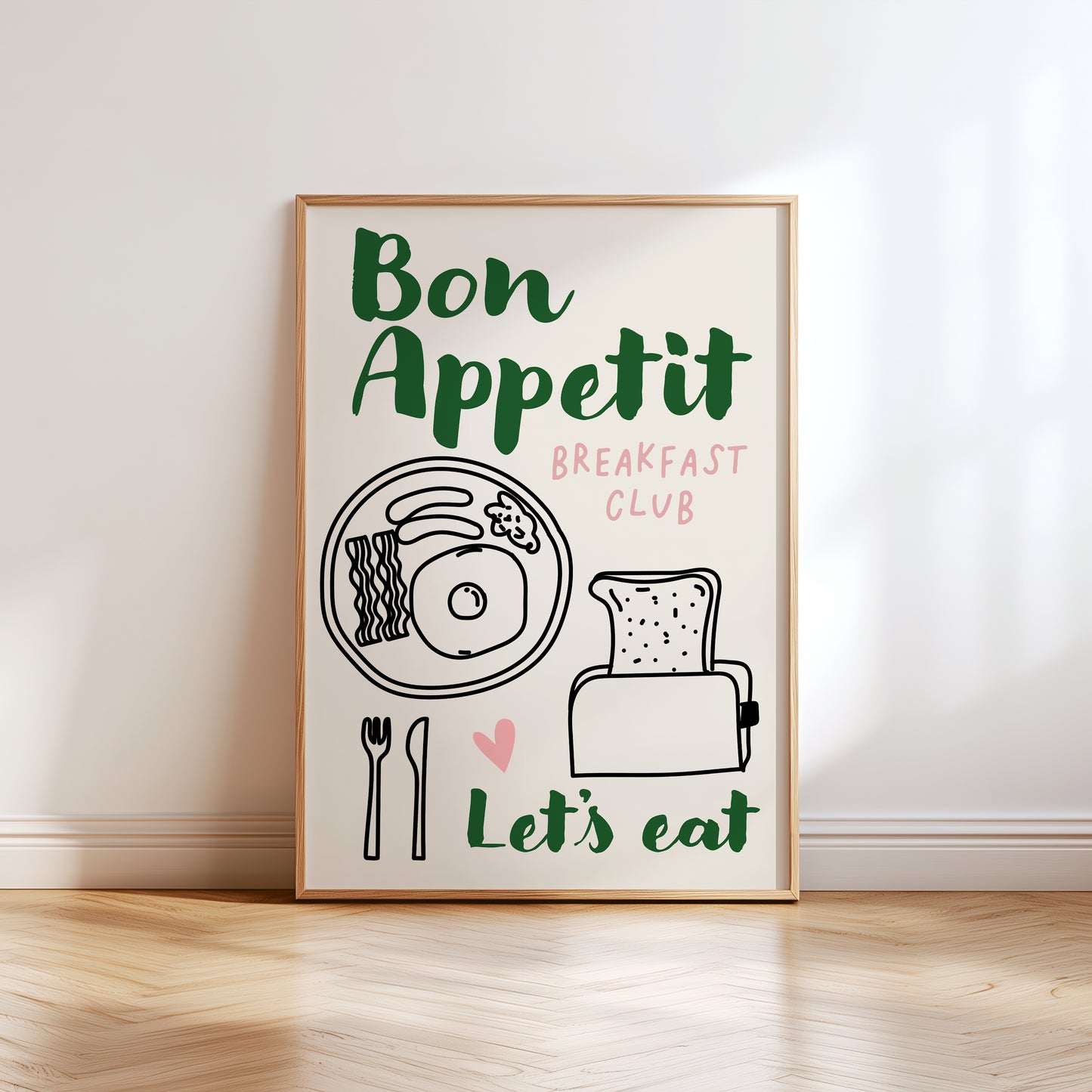 green bon appetit kitchen print