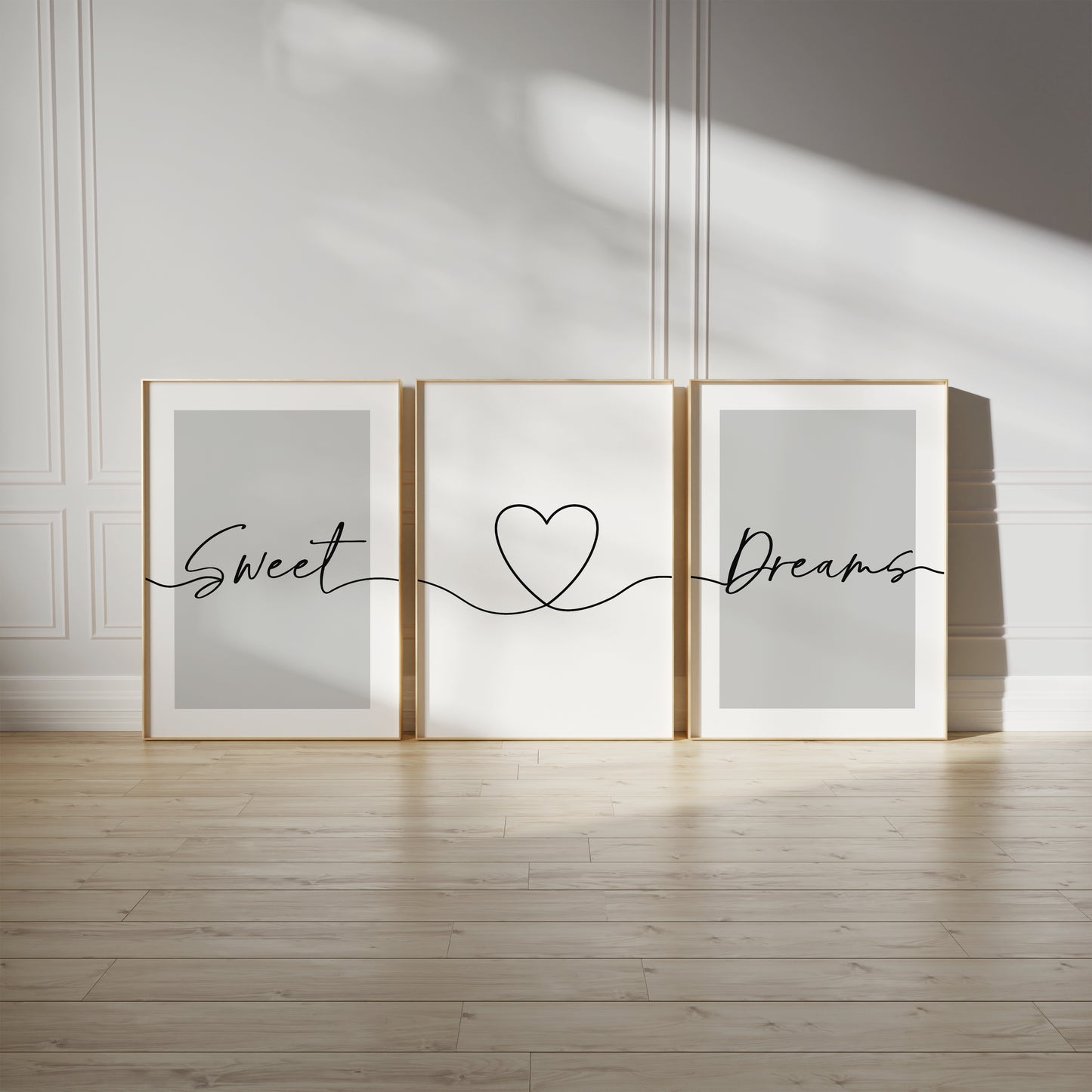 Set of 3 Bedroom Art Prints, Sweet Dreams, Grey