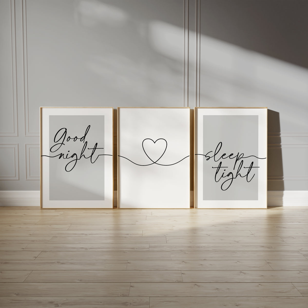 Set of 3 Bedroom Prints, Good Night Sleep Tight, Grey