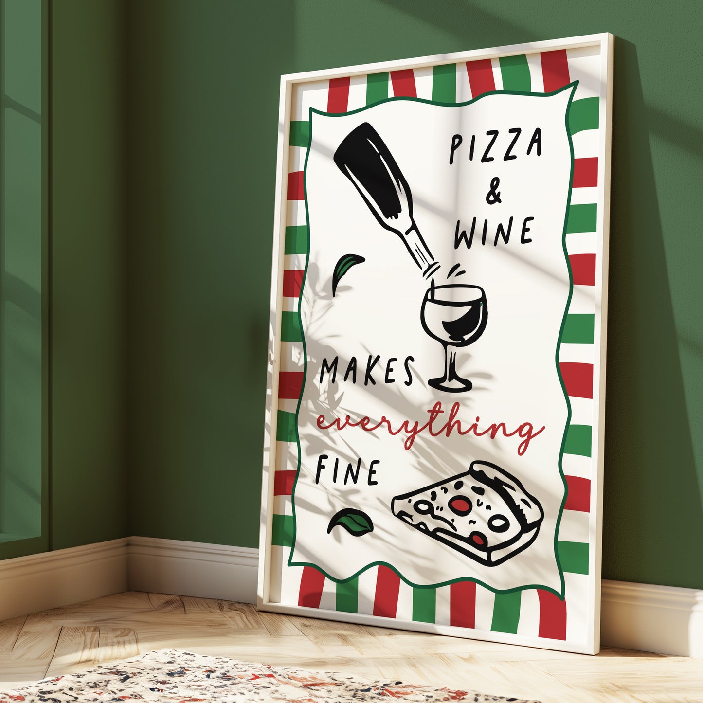 Italian Kitchen Print, Pizza & Wine