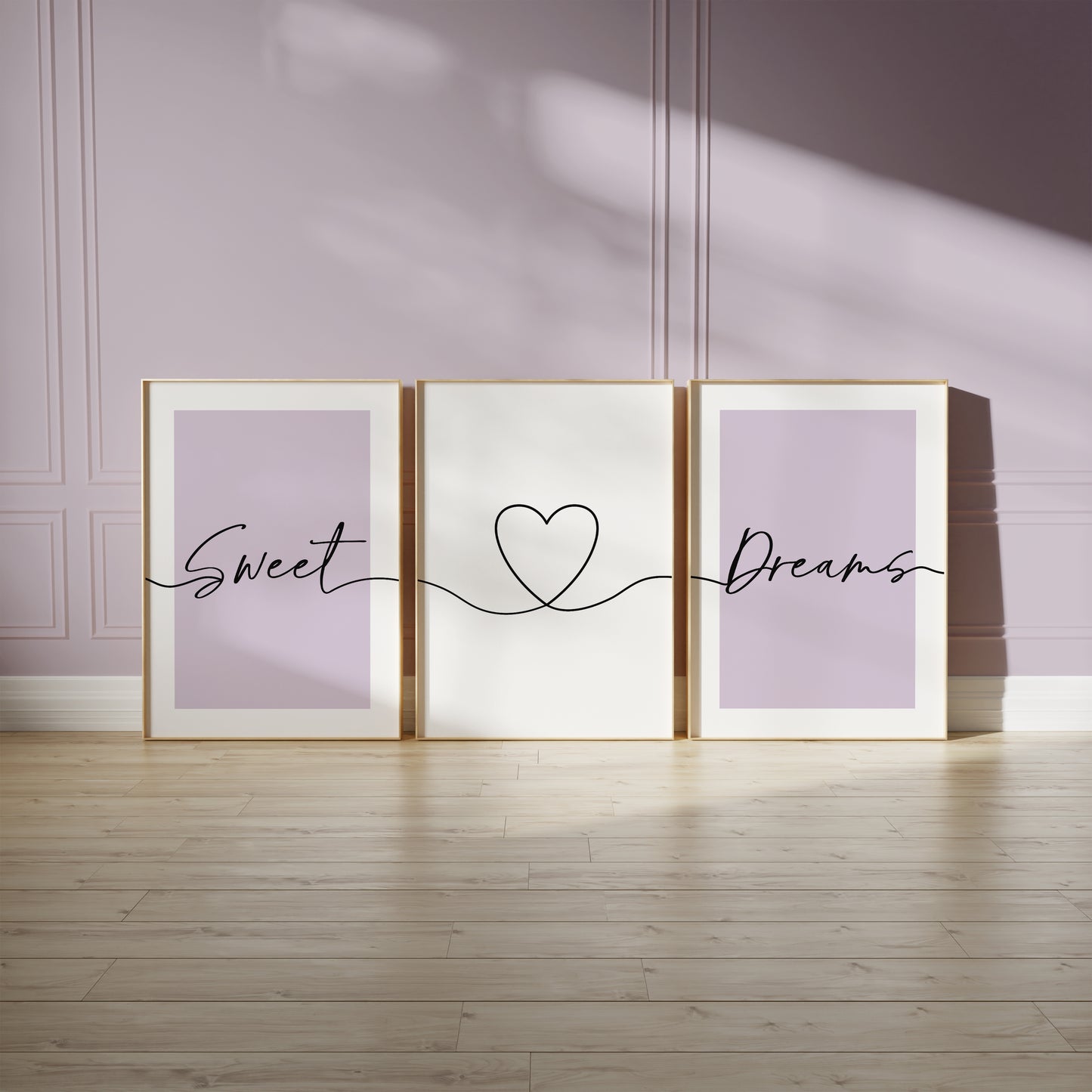 Set of 3 Bedroom Art Prints, Sweet Dreams, Lilac