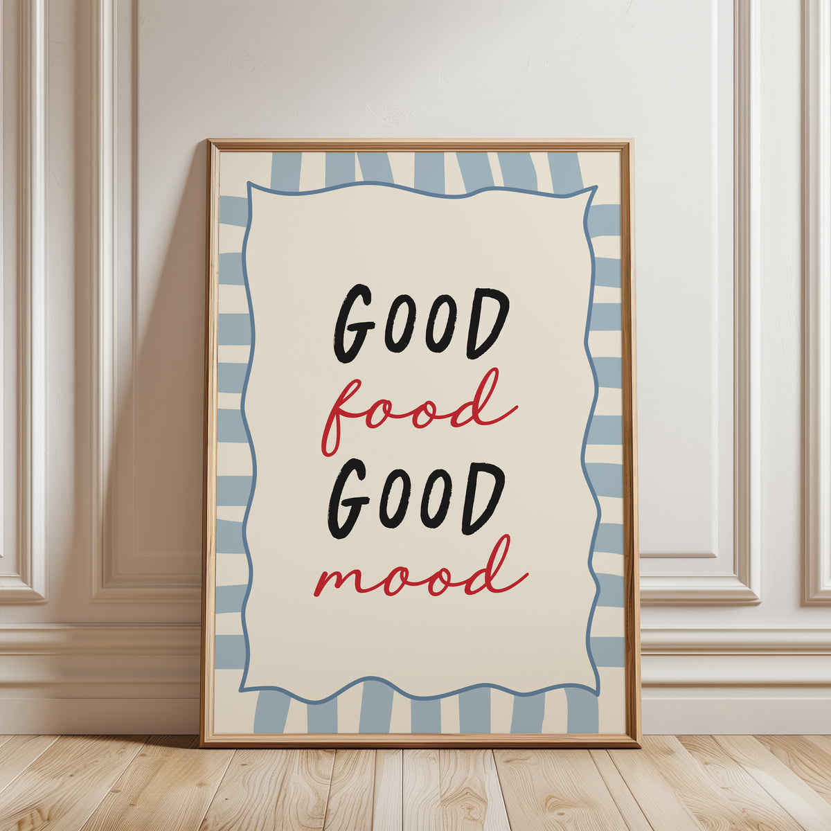 Kitchen Print, Good Food Good Mood, Light Blue