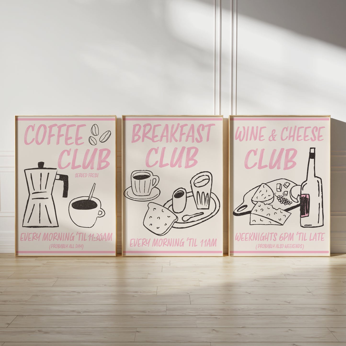 Set of 3 pink kitchen prints