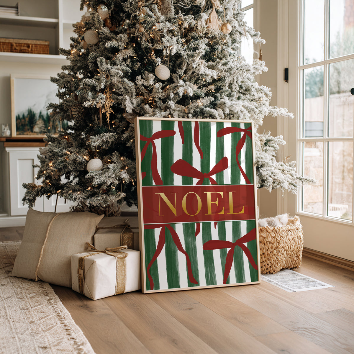 Pink, Red & Gold Christmas Print, Noel