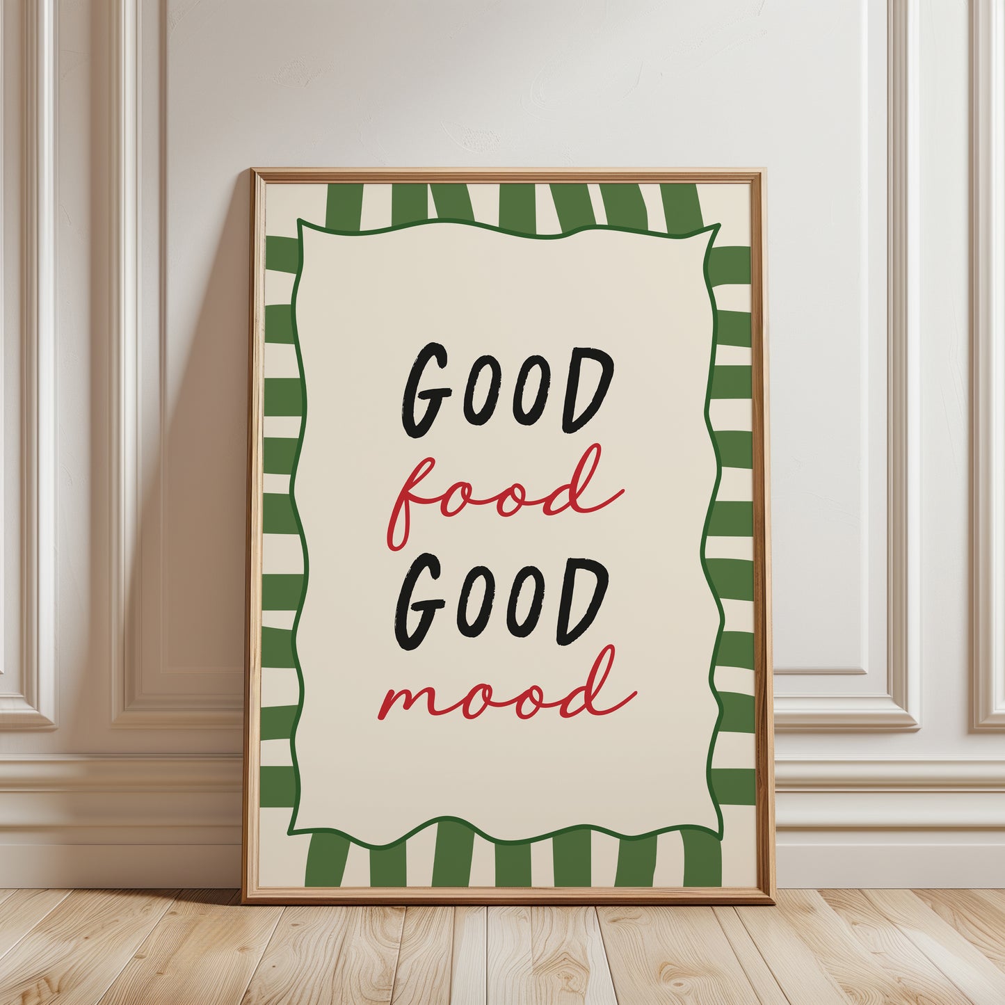 Kitchen Print, Good Food Good Mood, Olive Green