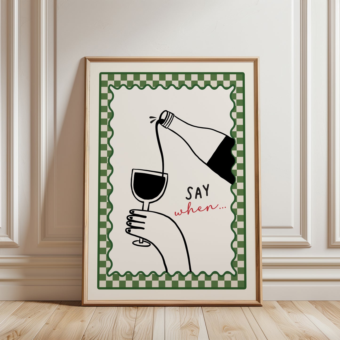 Funny Wine Kitchen Art Print, Olive Green