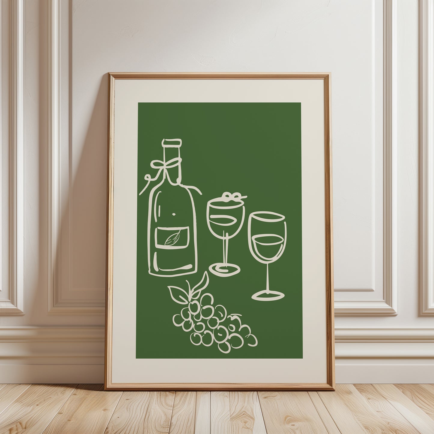 Olive green wine print, wine illustrations