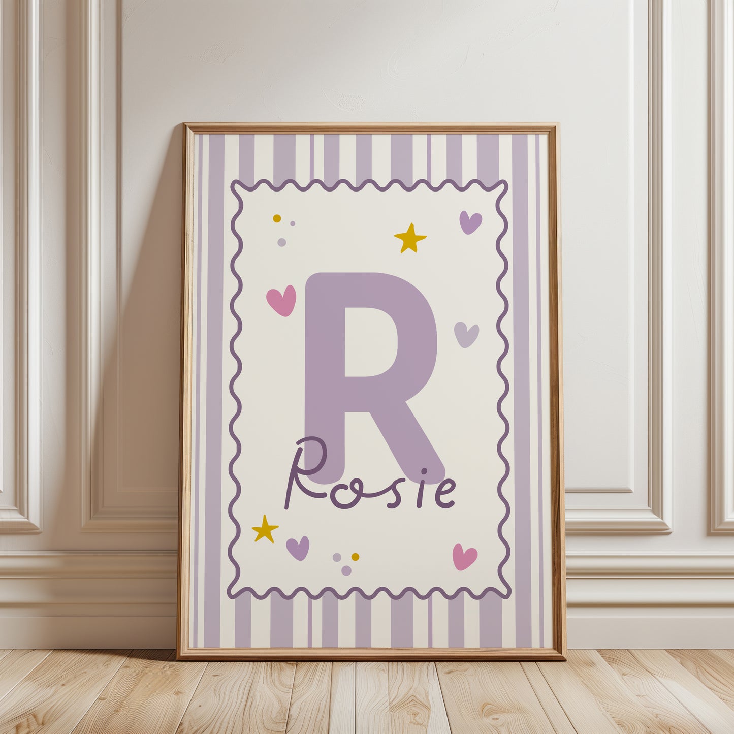 girls print personalised with name and initial in lilac colour