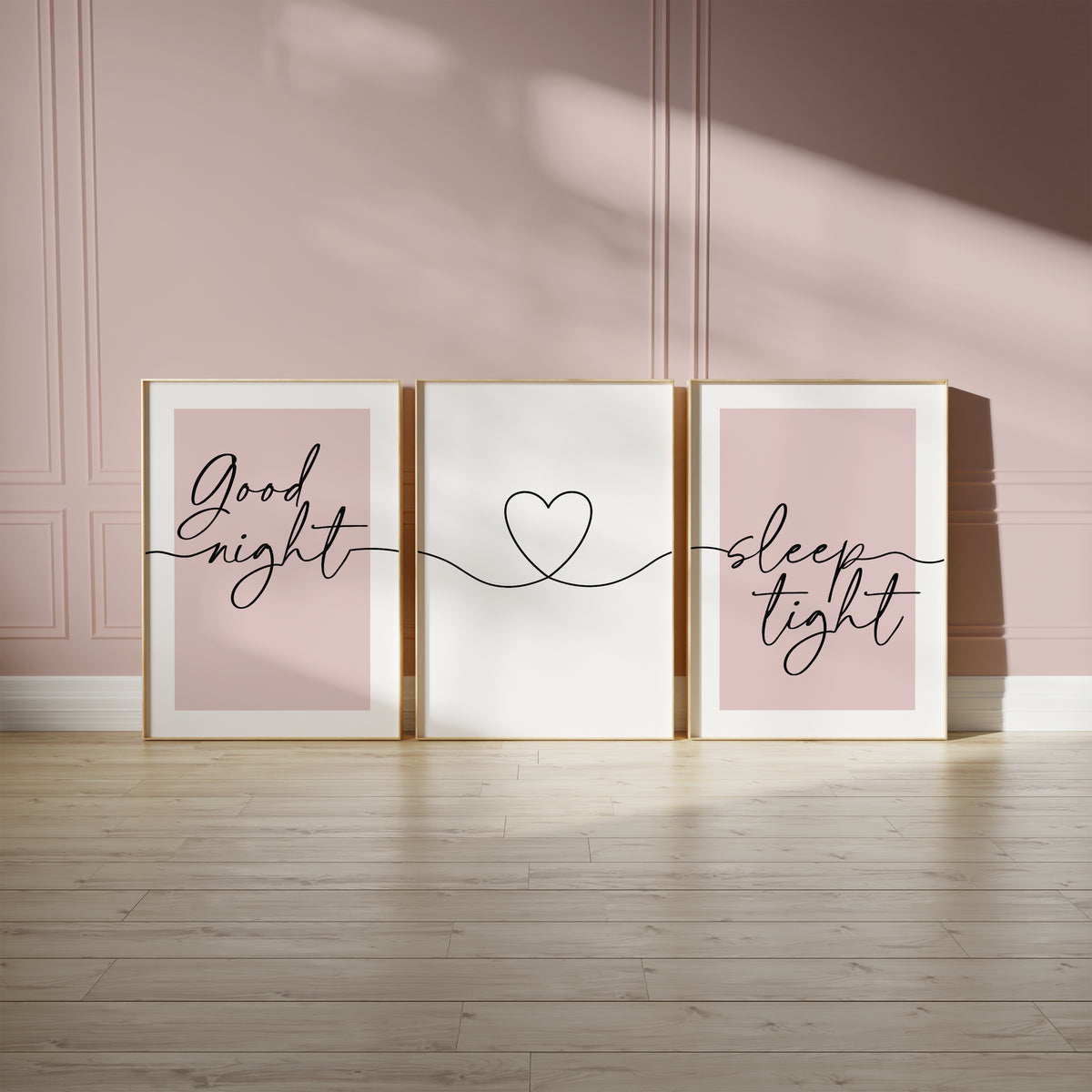 Set of 3 Bedroom Prints, Good Night Sleep Tight, Pink