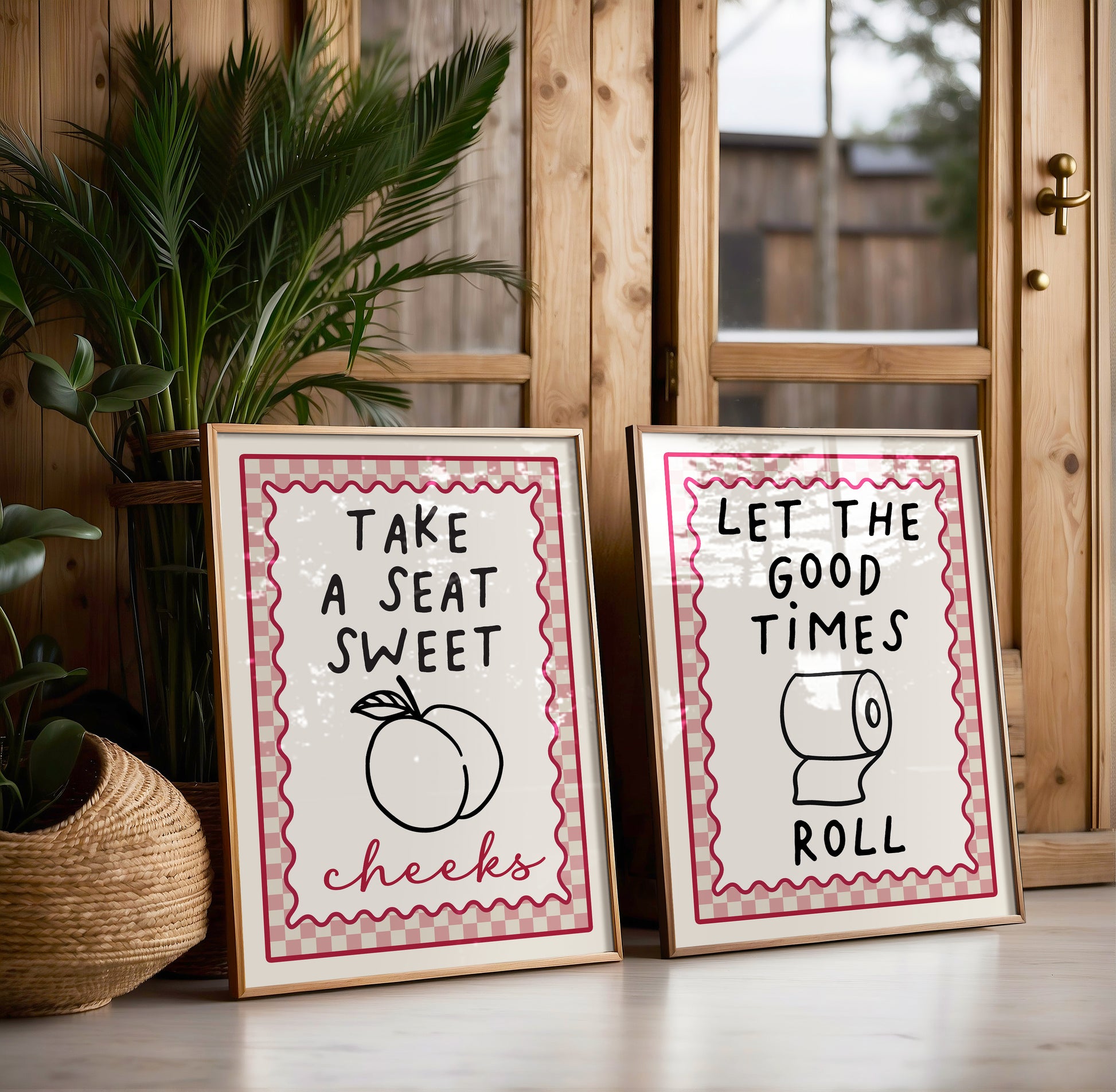 Pink bathroom prints