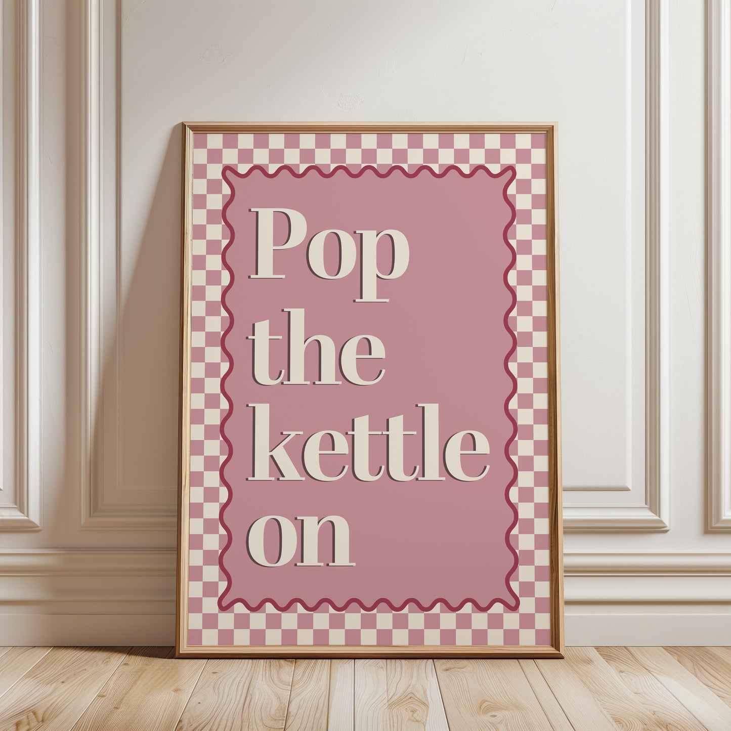 kitchen gallery wall print, pink pop the kettle on print