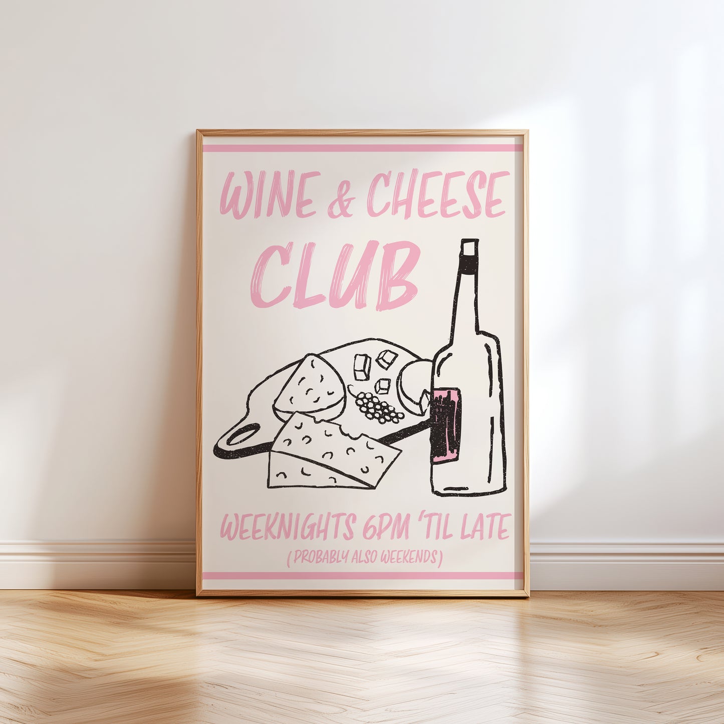 light pink wine and cheese club print