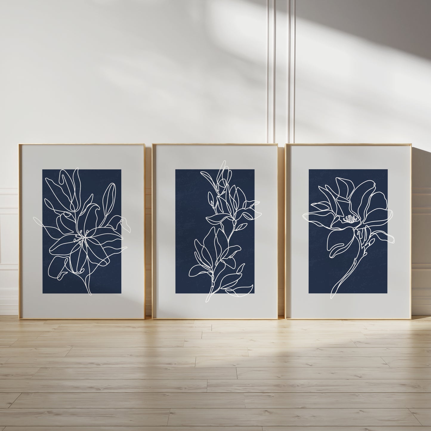 Set of 3 Blue & Grey Botanical Wall Prints