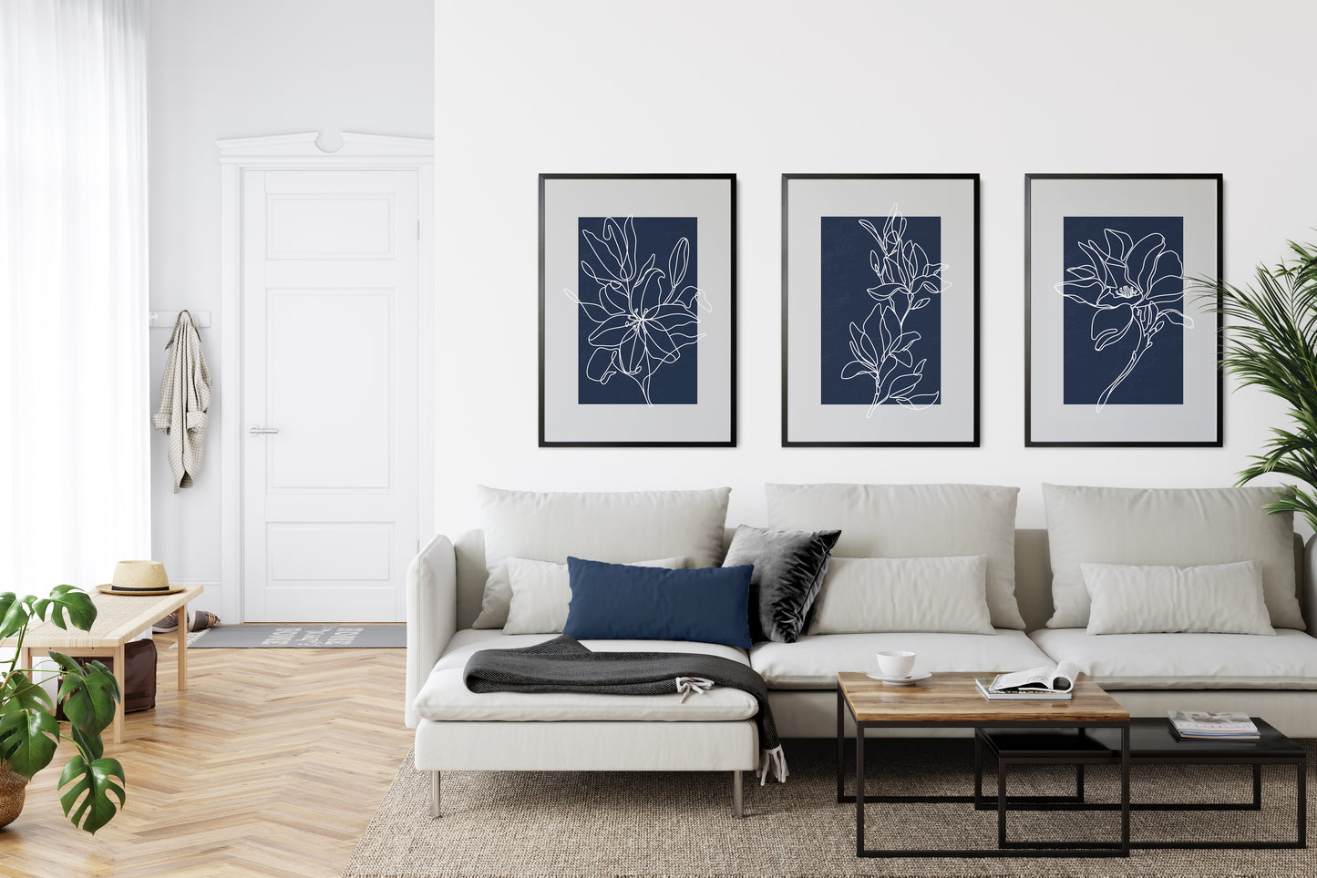Set of 3 Blue & Grey Botanical Wall Prints