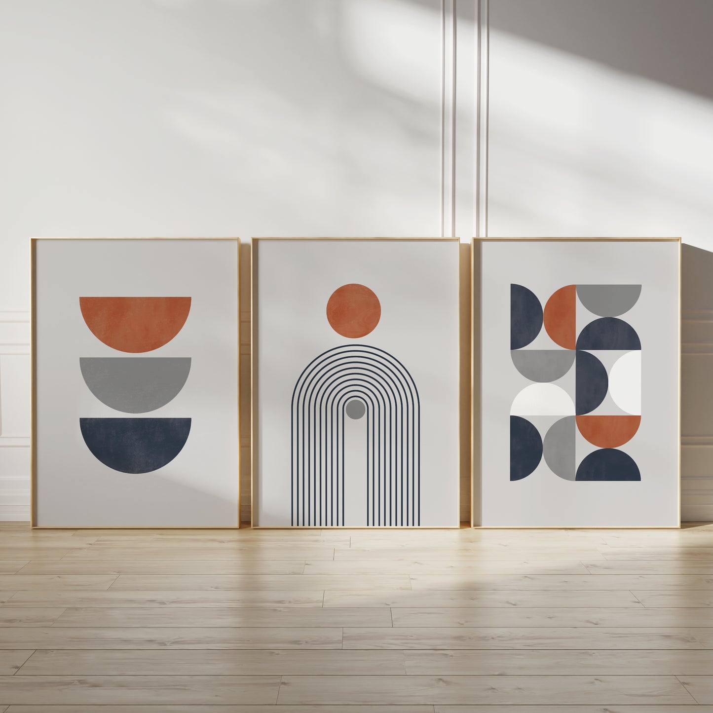Set of 3 Blue Grey & Rust Boho Wall Art Prints