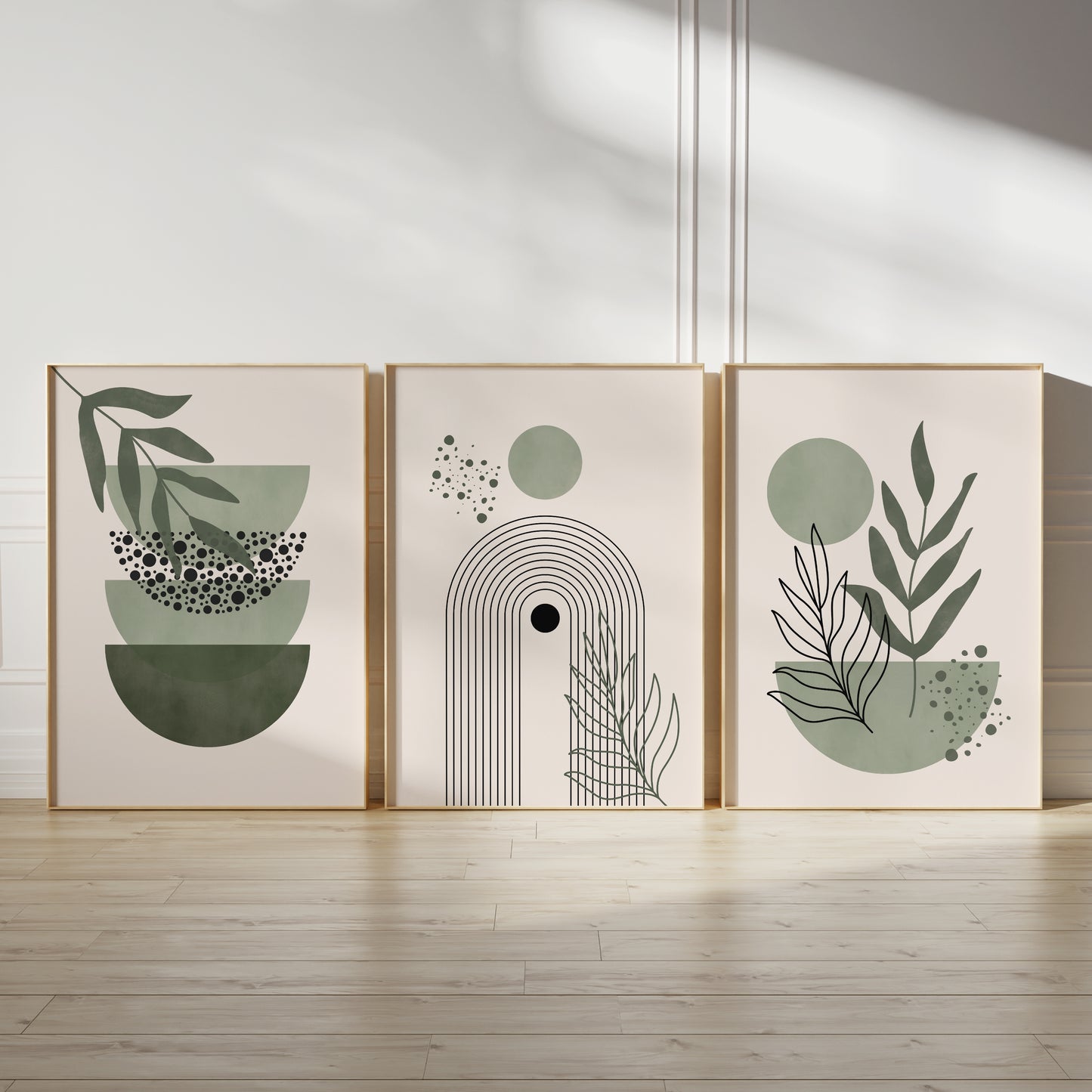 Set of 3 Green Boho Wall Art Prints