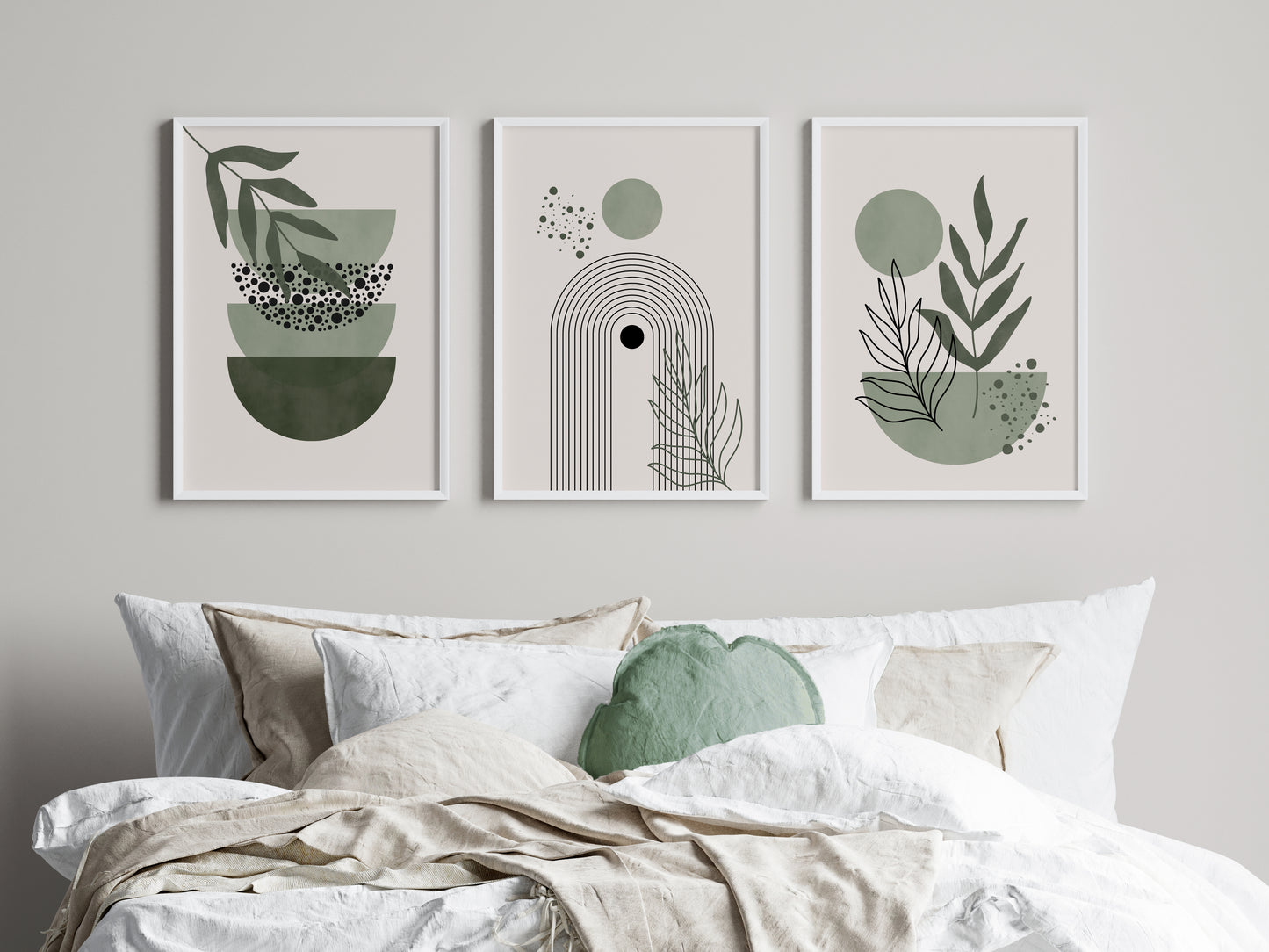 Set of 3 Green Boho Wall Art Prints