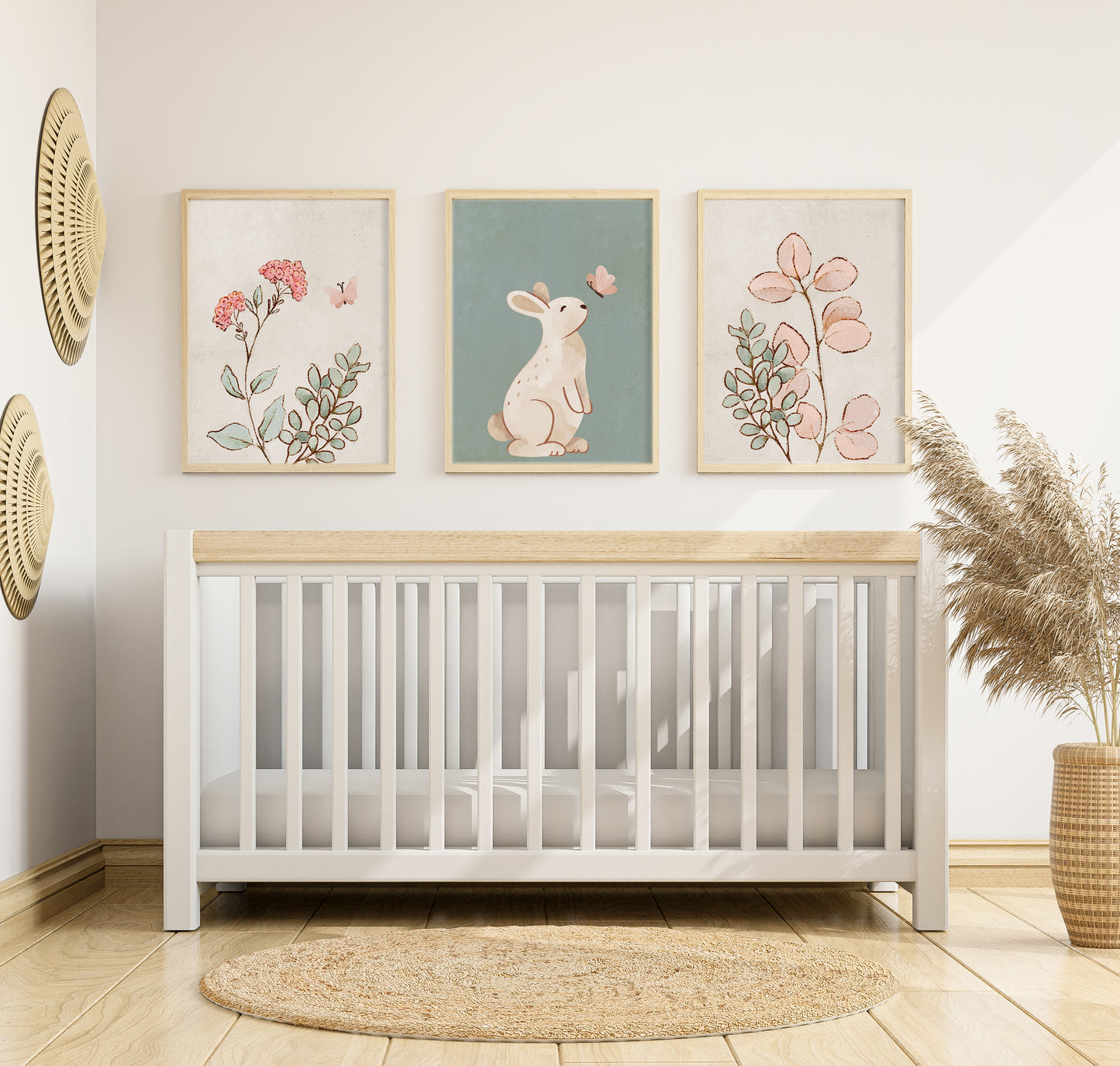 Set of 3 Sage Green Bunny Girls Nursery Wall Prints