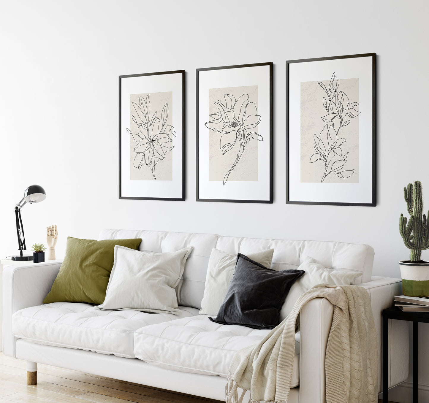 Set of 3 Floral Line Art Wall Prints