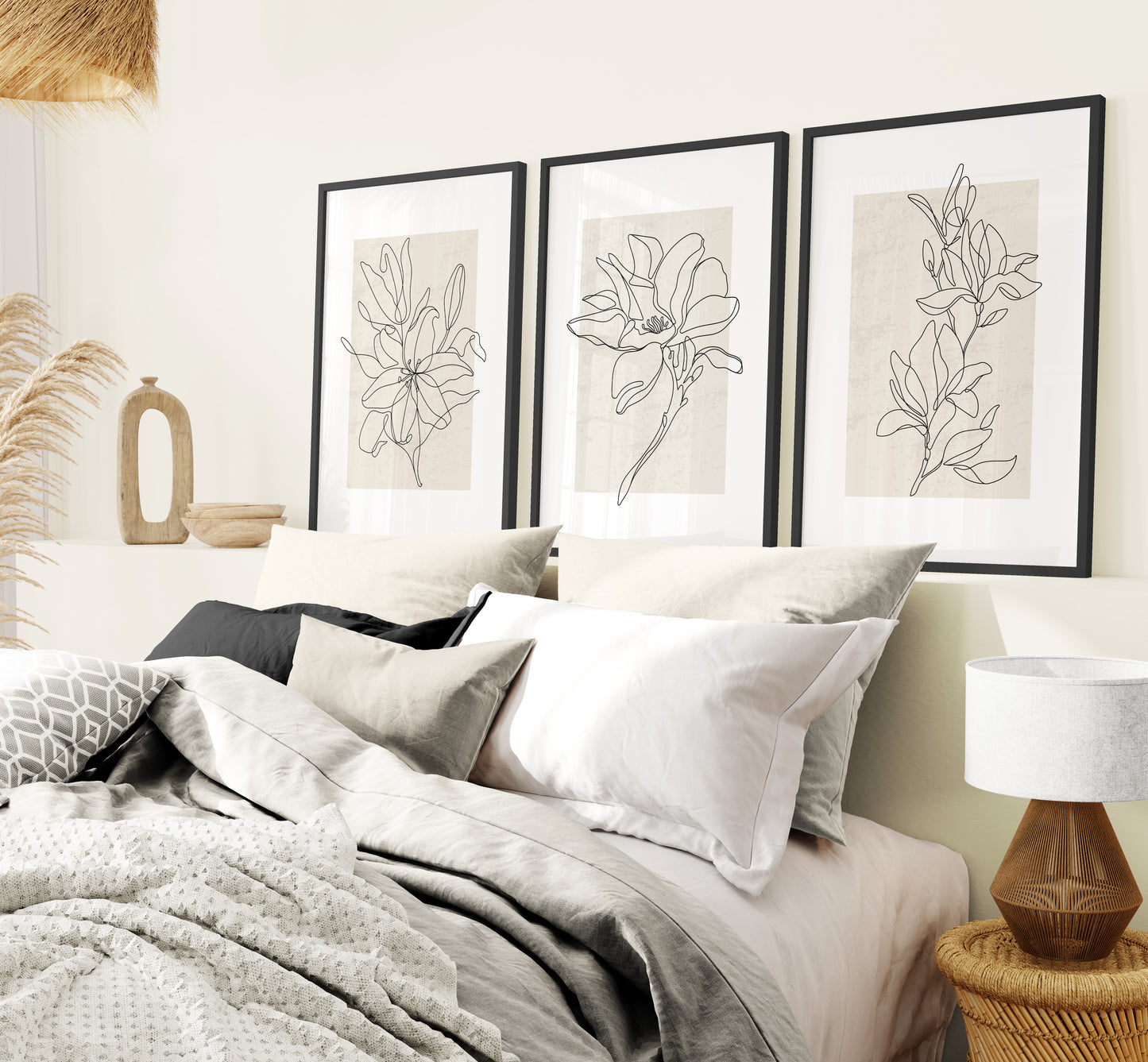 Set of 3 Floral Line Art Wall Prints