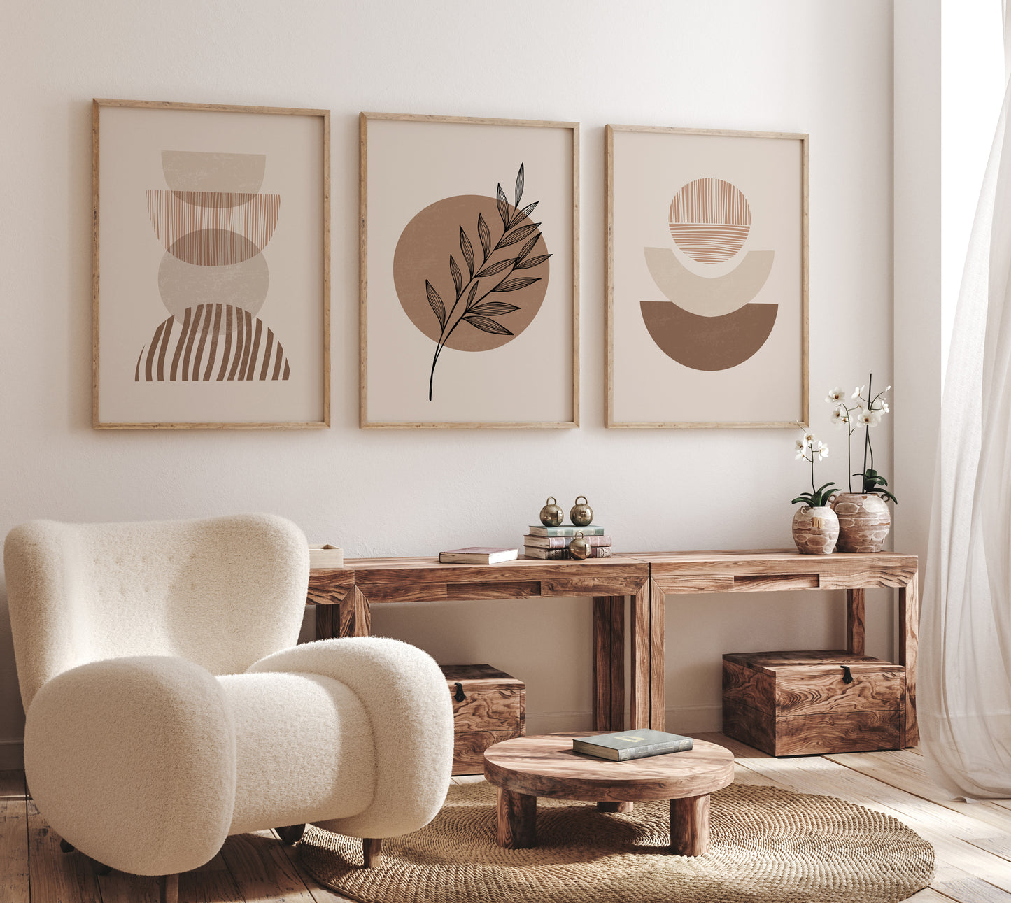 Set of 3 Neutral Boho Wall Art Prints