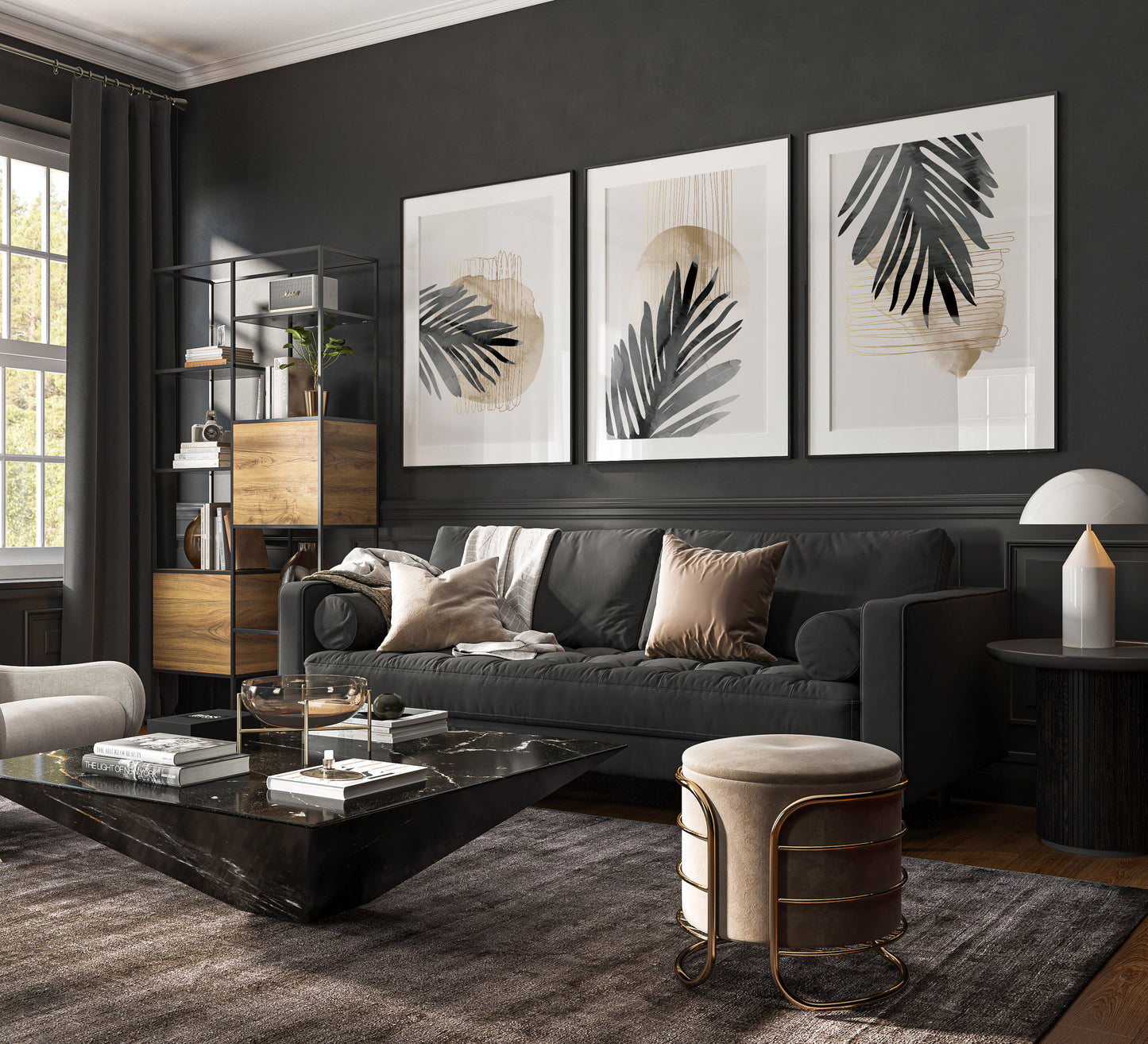 Set of 3 Grey & Gold Abstract Wall Art Prints