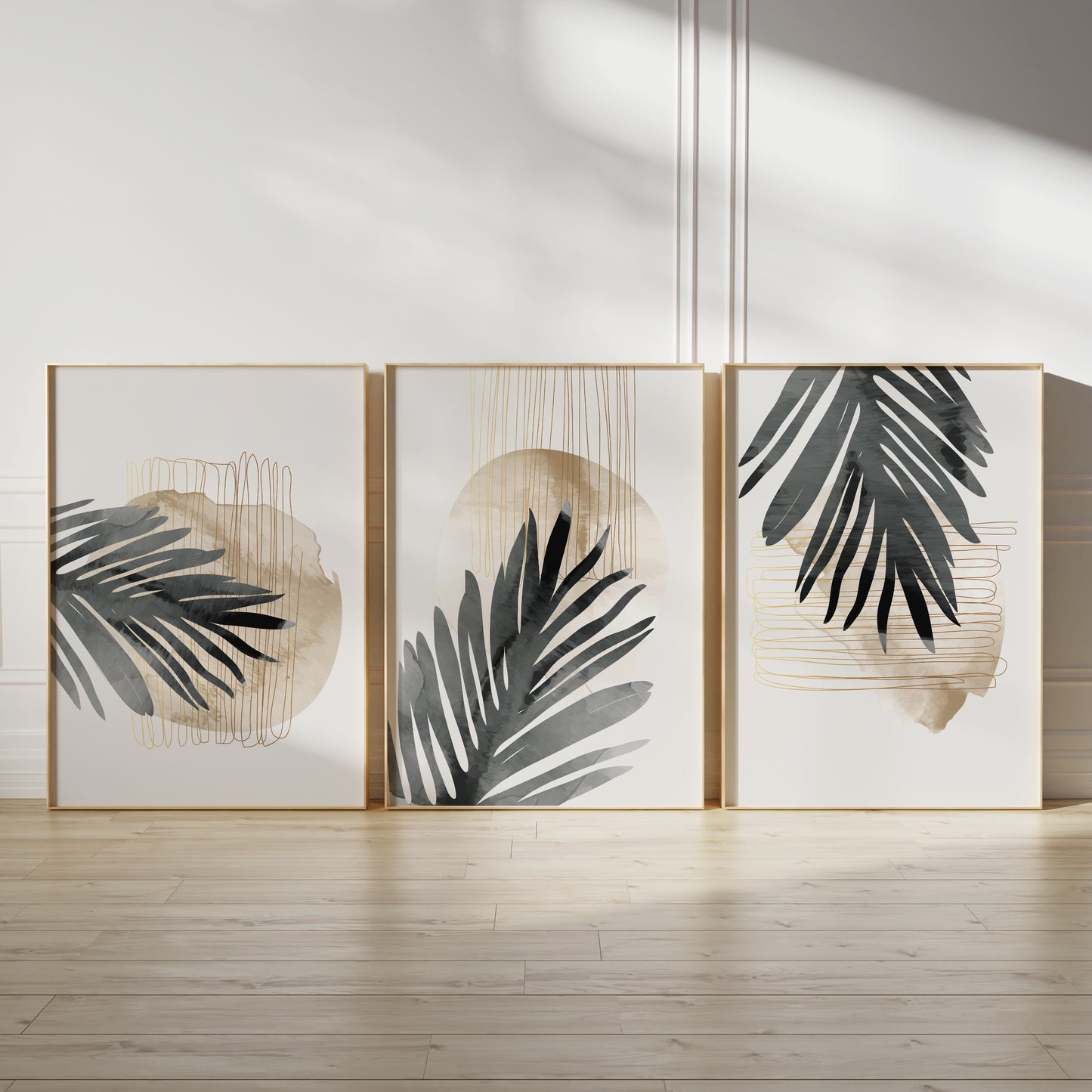 Set of 3 Grey & Gold Abstract Wall Art Prints