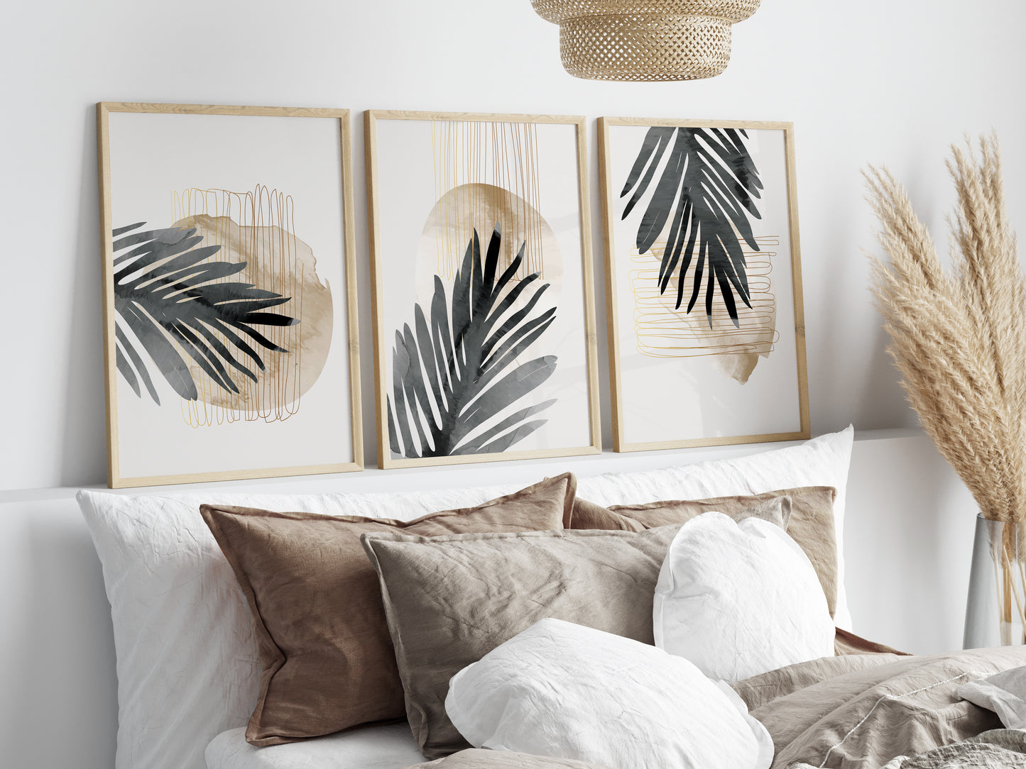 Set of 3 Grey & Gold Abstract Wall Art Prints