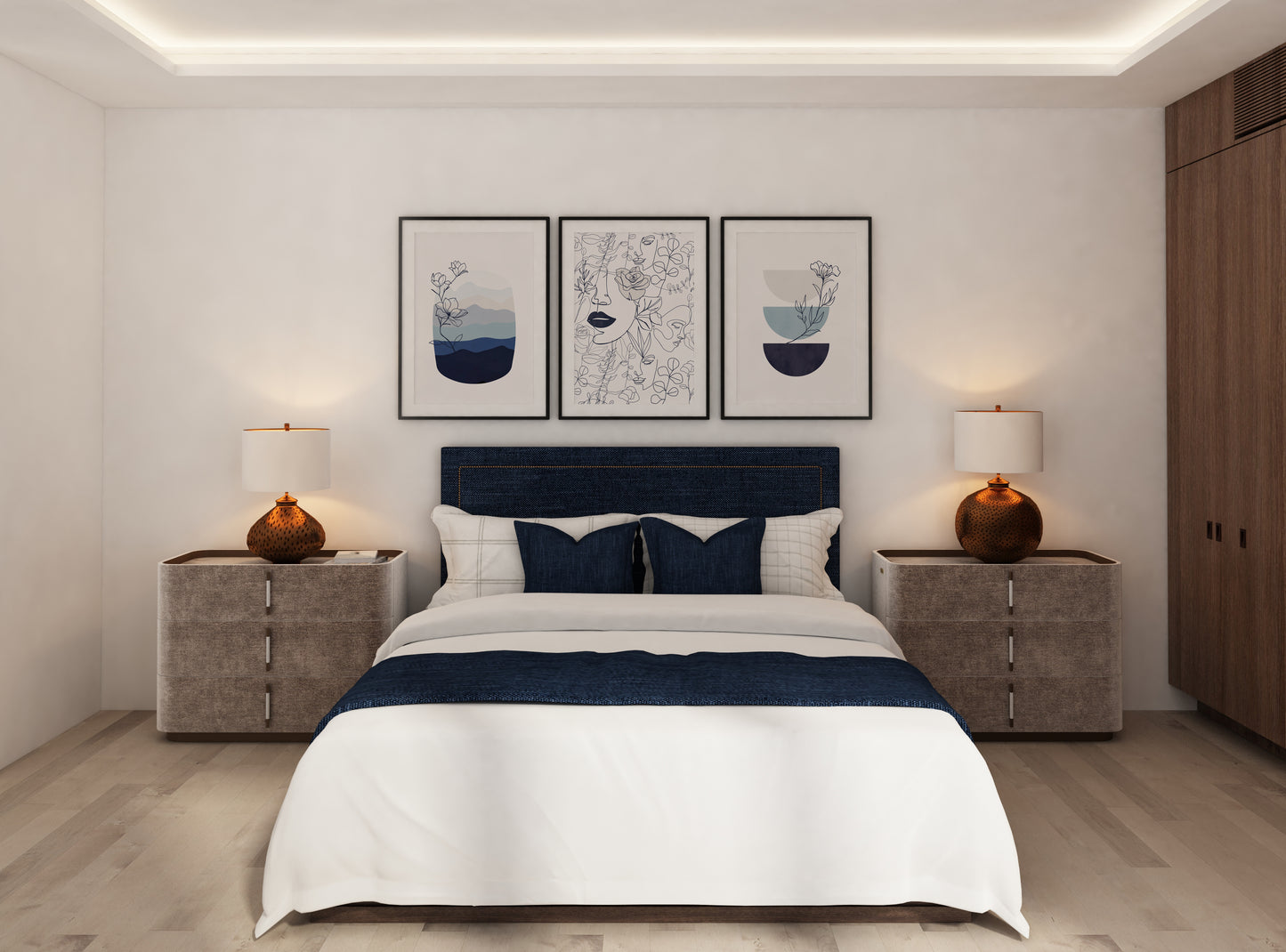 Set of 3 Blue Bedroom wall Prints
