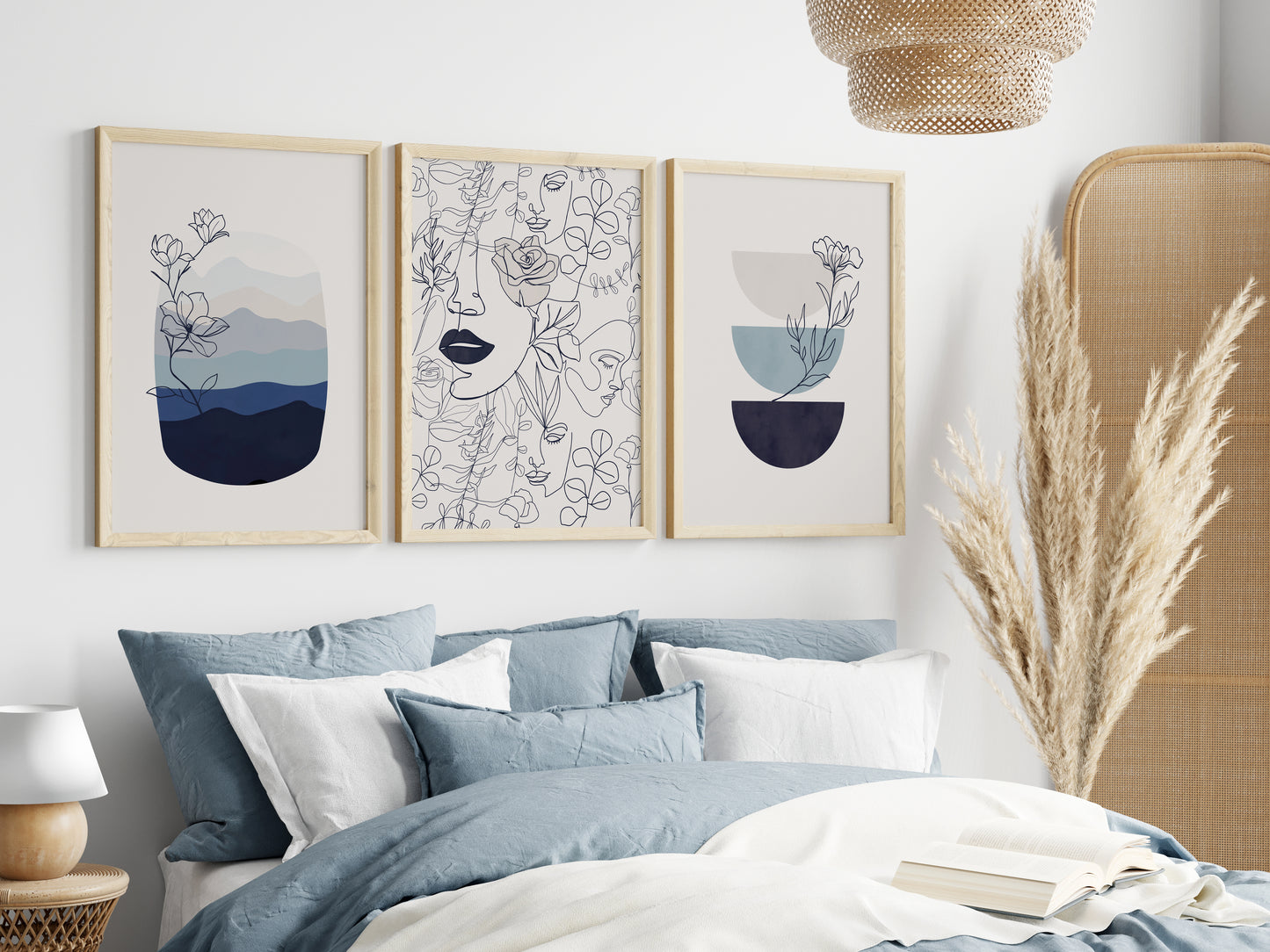 Set of 3 Blue Bedroom wall Prints