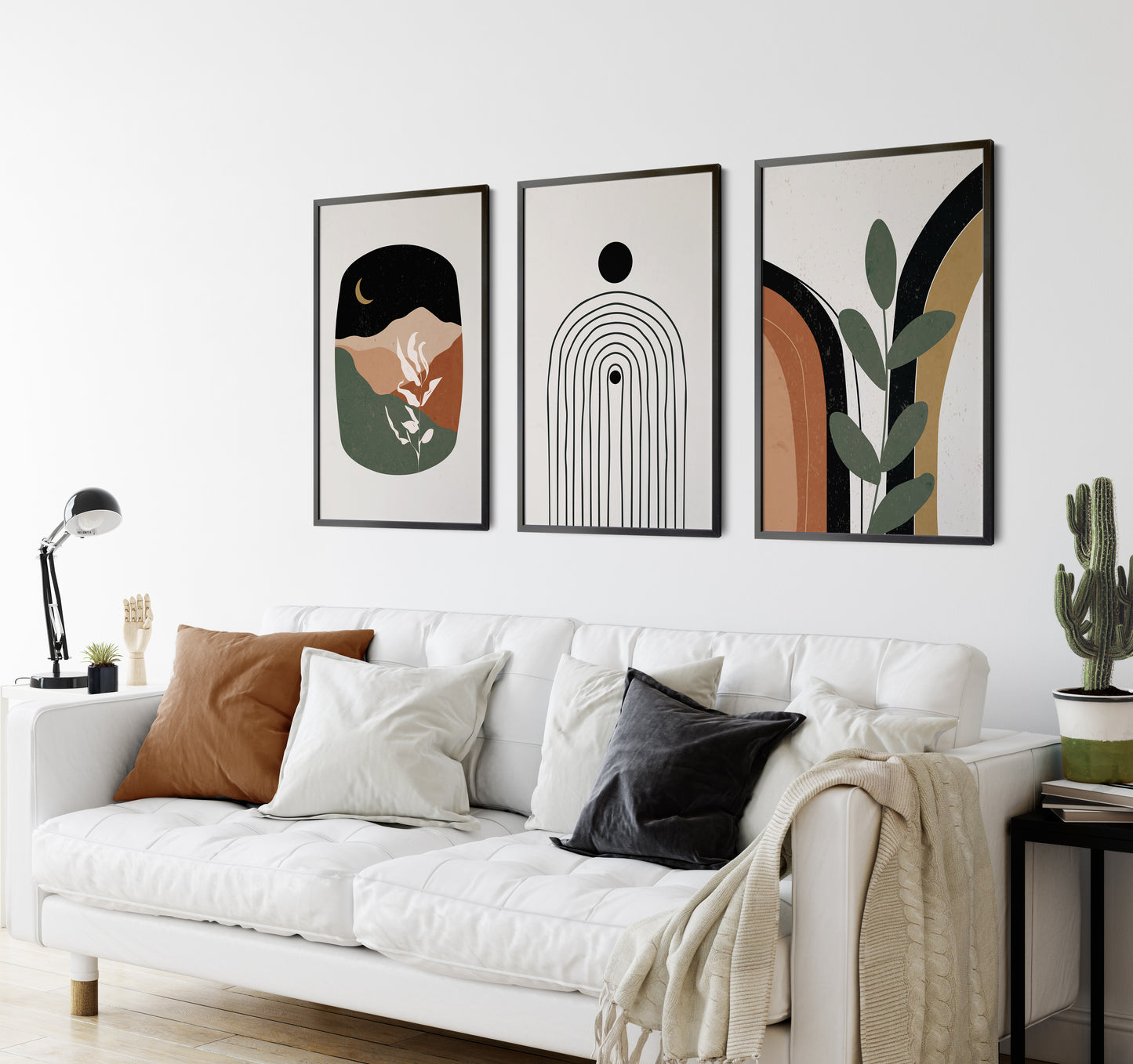 Set of 3 Terracotta & Green Boho Wall Prints