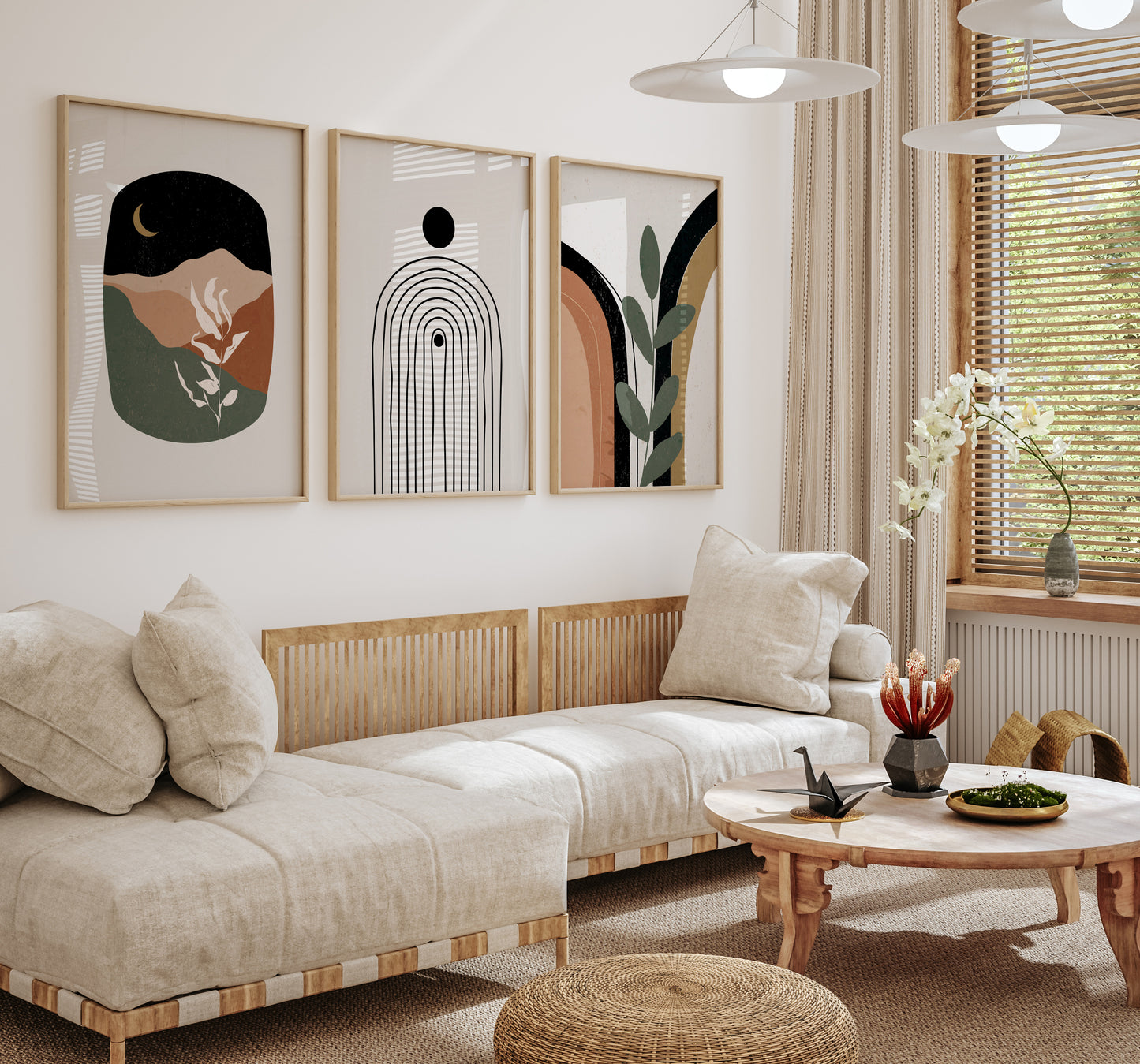 Set of 3 Terracotta & Green Boho Wall Prints