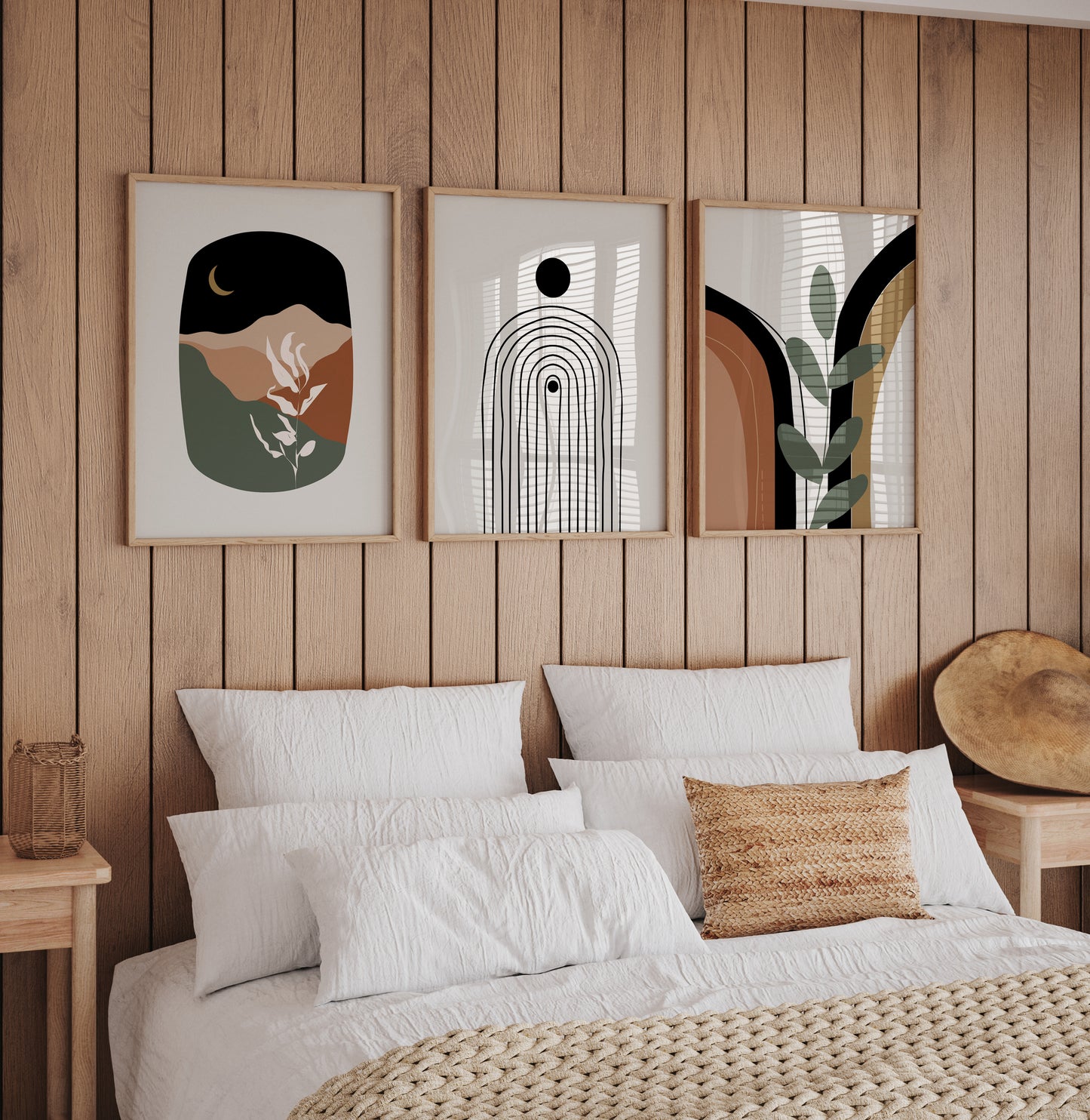 Set of 3 Terracotta & Green Boho Wall Prints