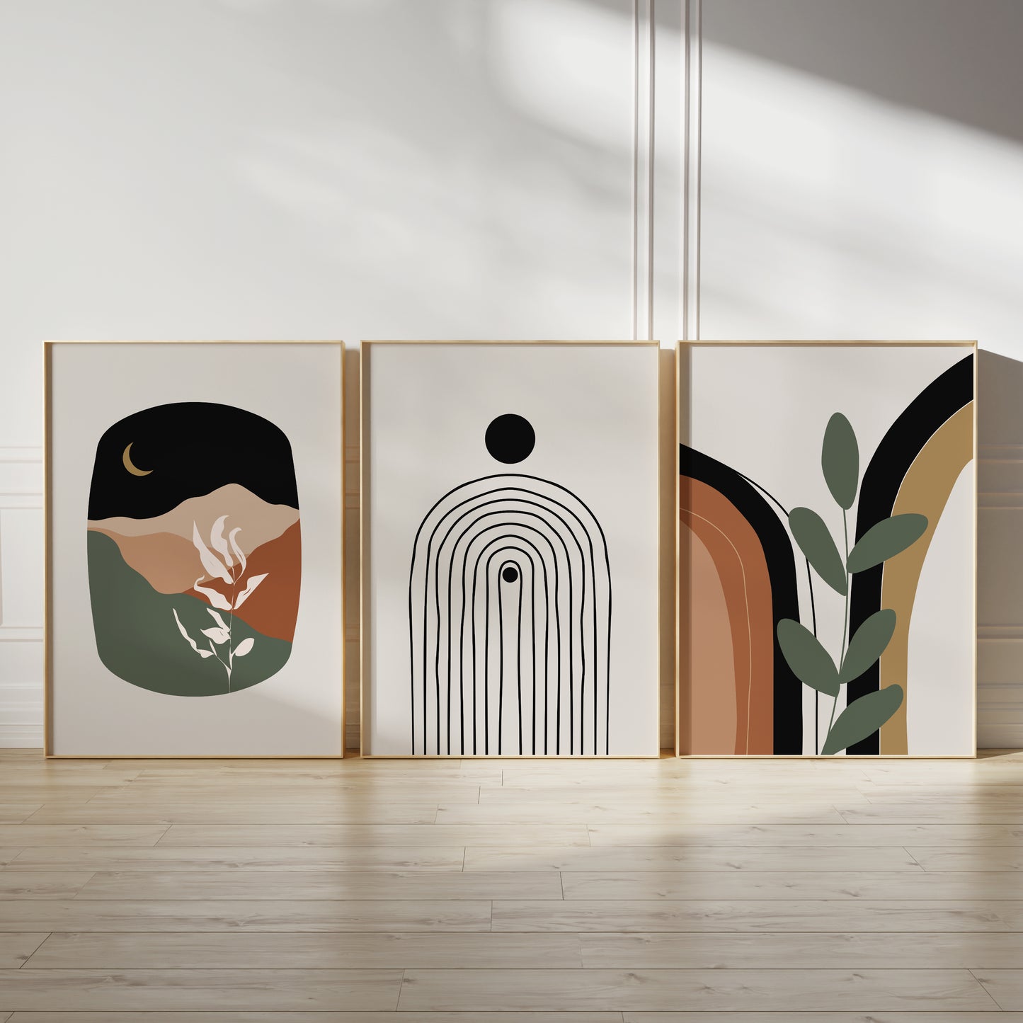 Set of 3 Terracotta & Green Boho Wall Prints