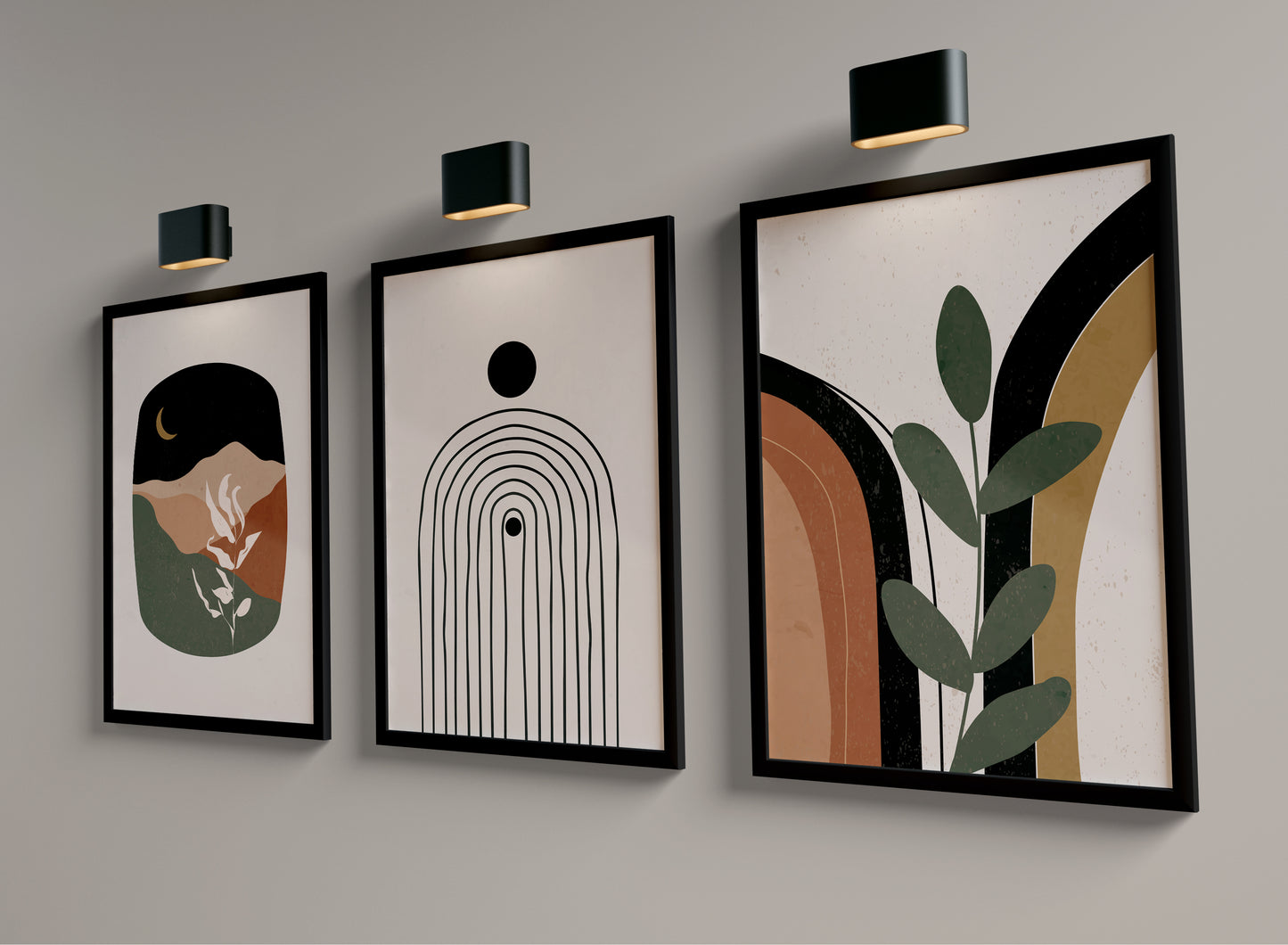 Set of 3 Terracotta & Green Boho Wall Prints