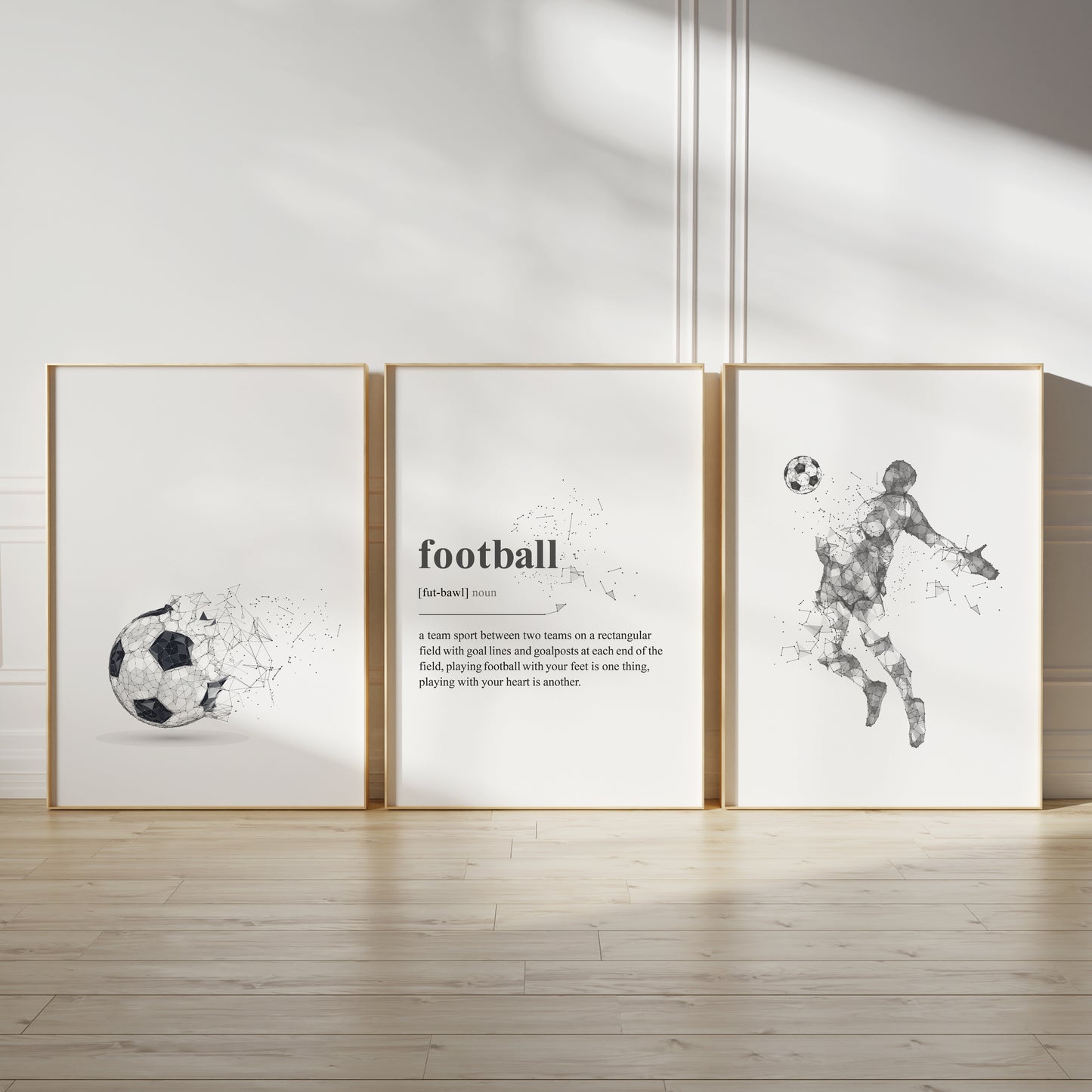Set of 3 Black & Grey Abstract Football Wall Art Prints