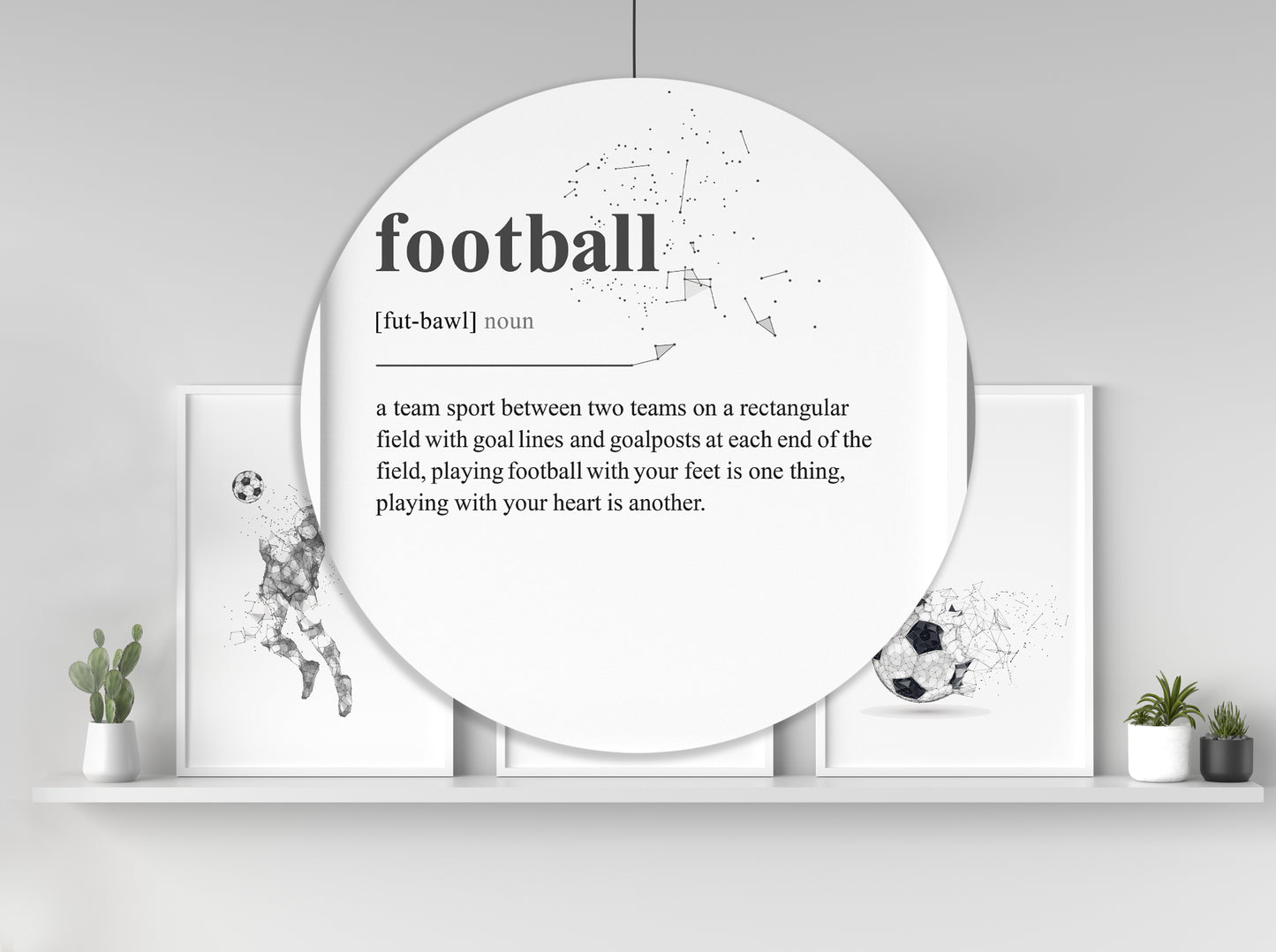 Set of 3 Black & Grey Abstract Football Wall Art Prints