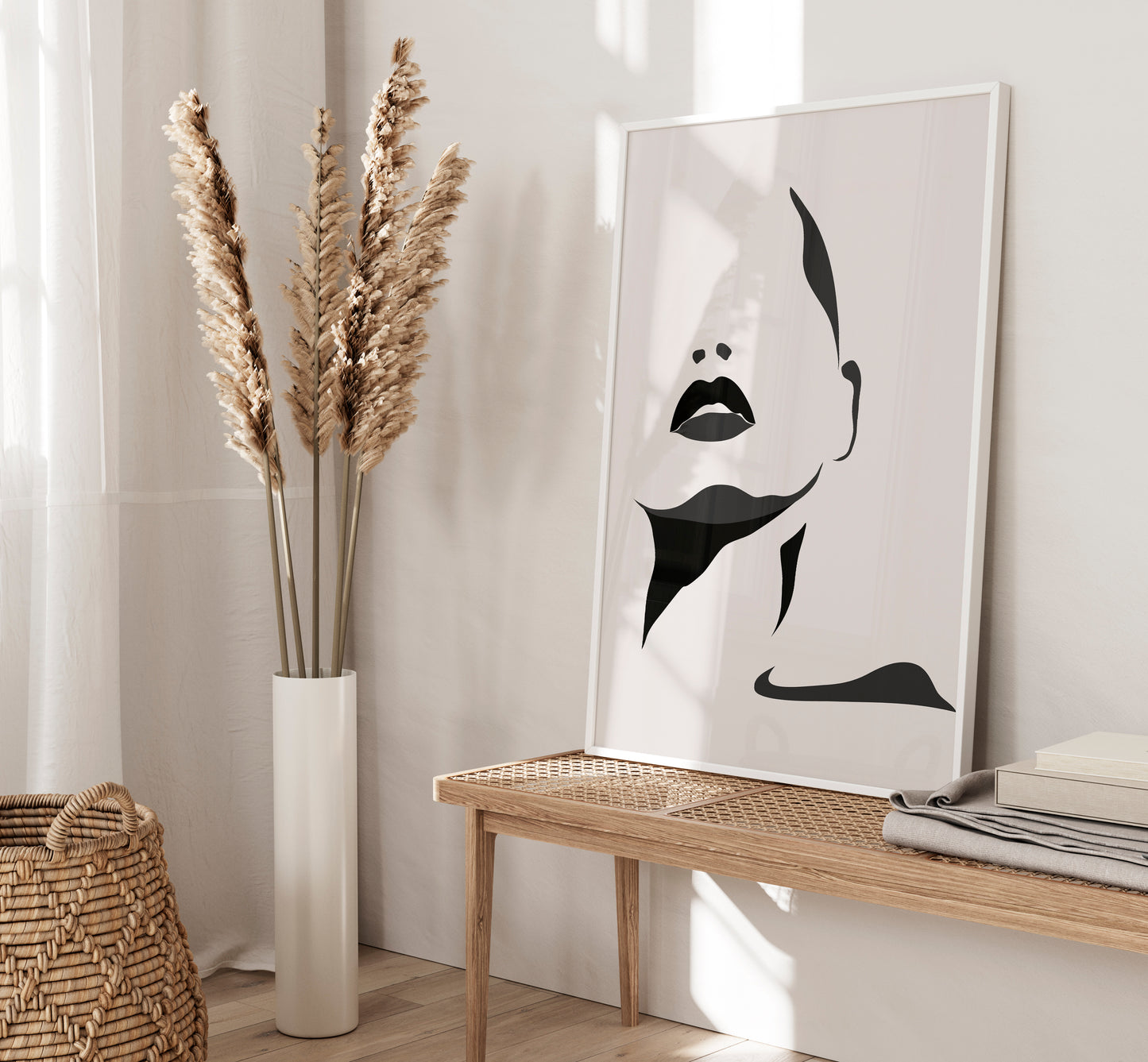 Set of 3 Beige & Black Abstract Women Wall Prints