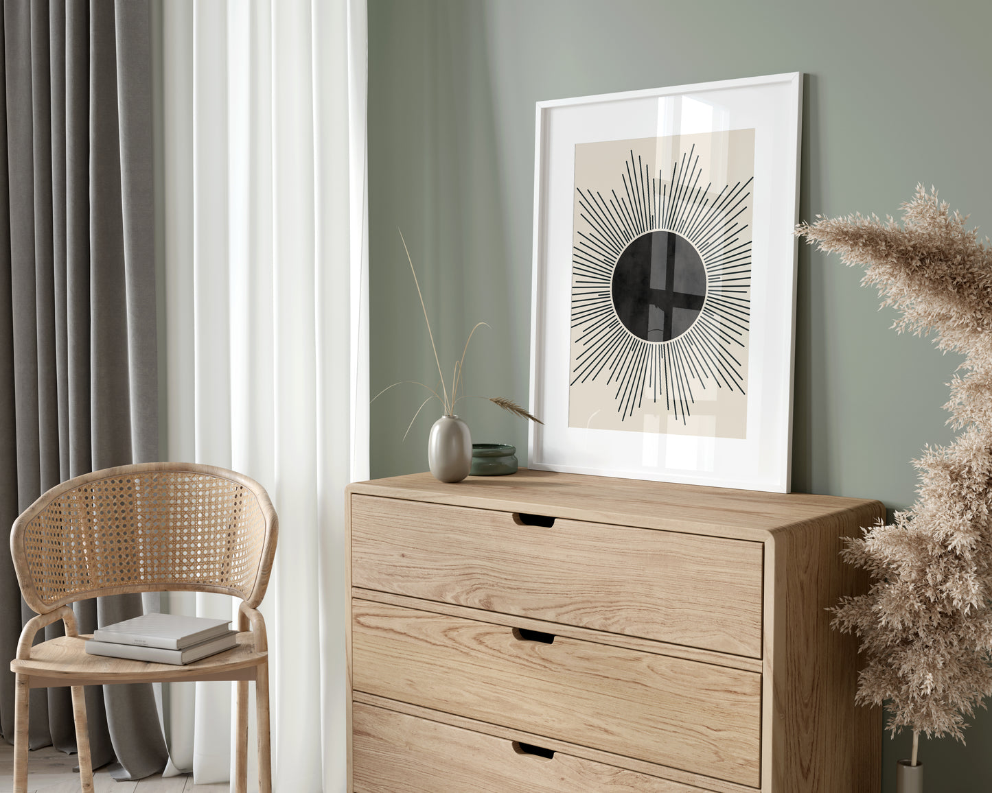 Set of 3 Green & Black Modern Mid Century Wall Art Prints