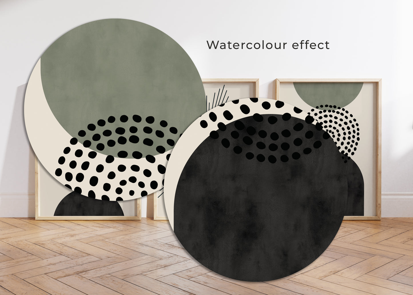 Set of 3 Green & Black Modern Mid Century Wall Art Prints