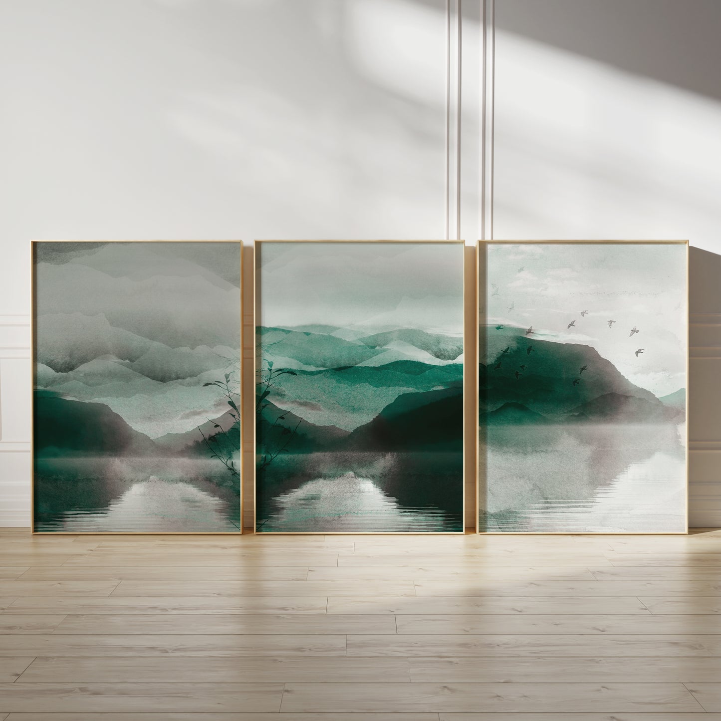 Set of 3 Green Landscape Abstract Wall Prints