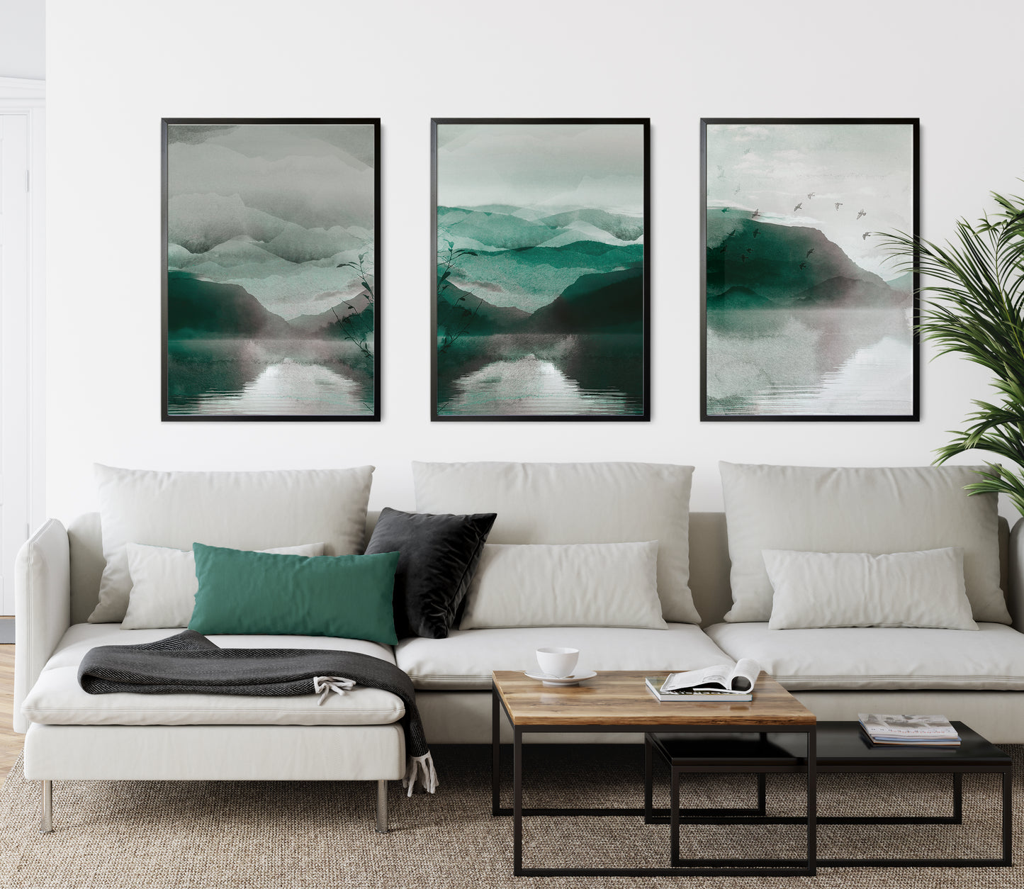 Set of 3 Green Landscape Abstract Wall Prints