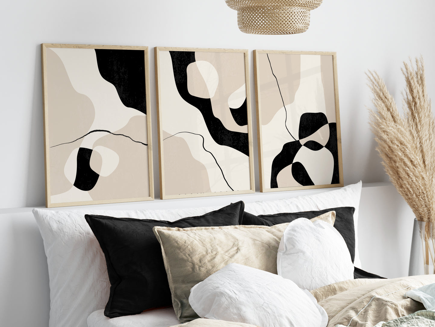 Set of 3 Black & Beige Abstract Wall Art Prints