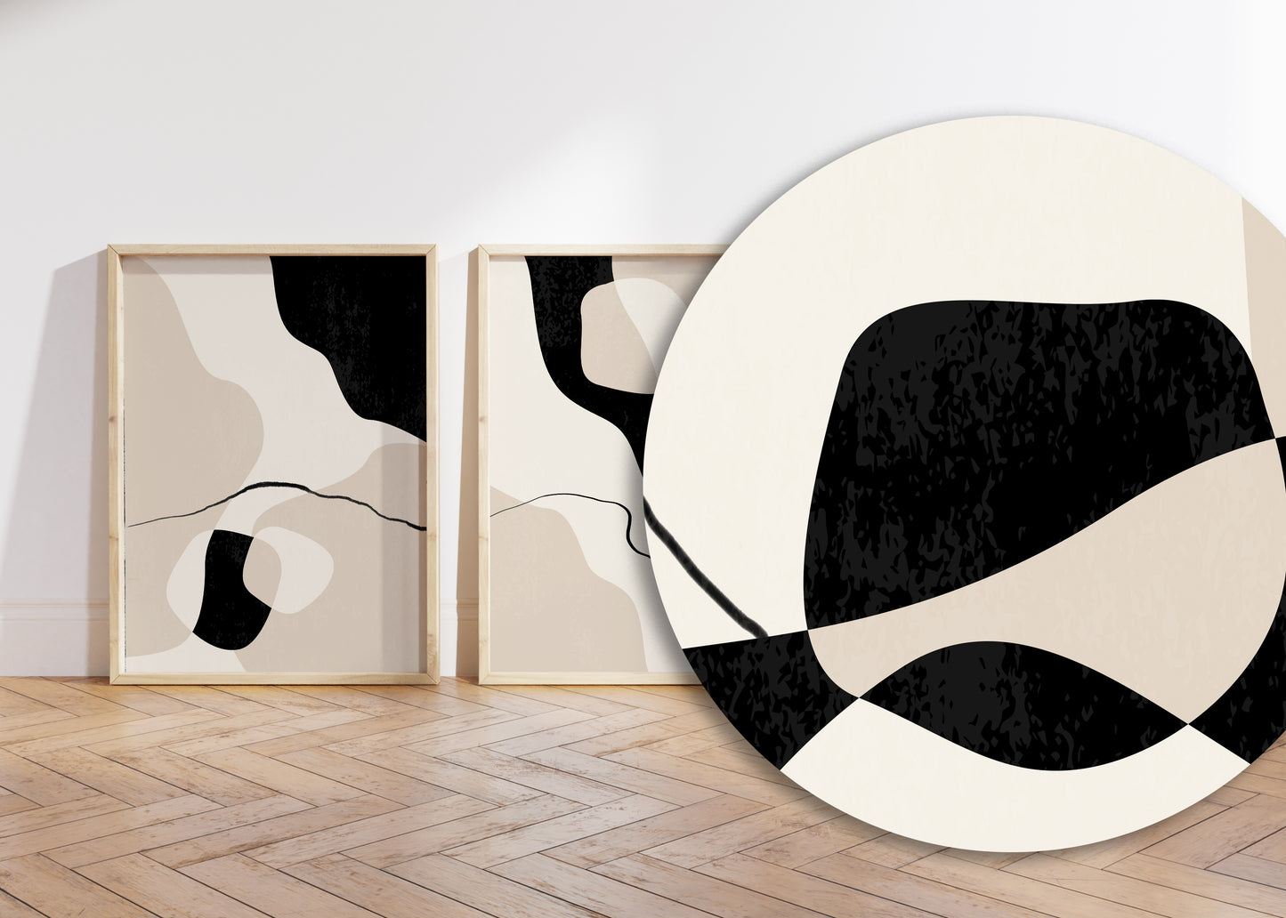 Set of 3 Black & Beige Abstract Wall Art Prints