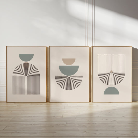 Set of 3 Sage Green & Beige Boho Wall Prints
